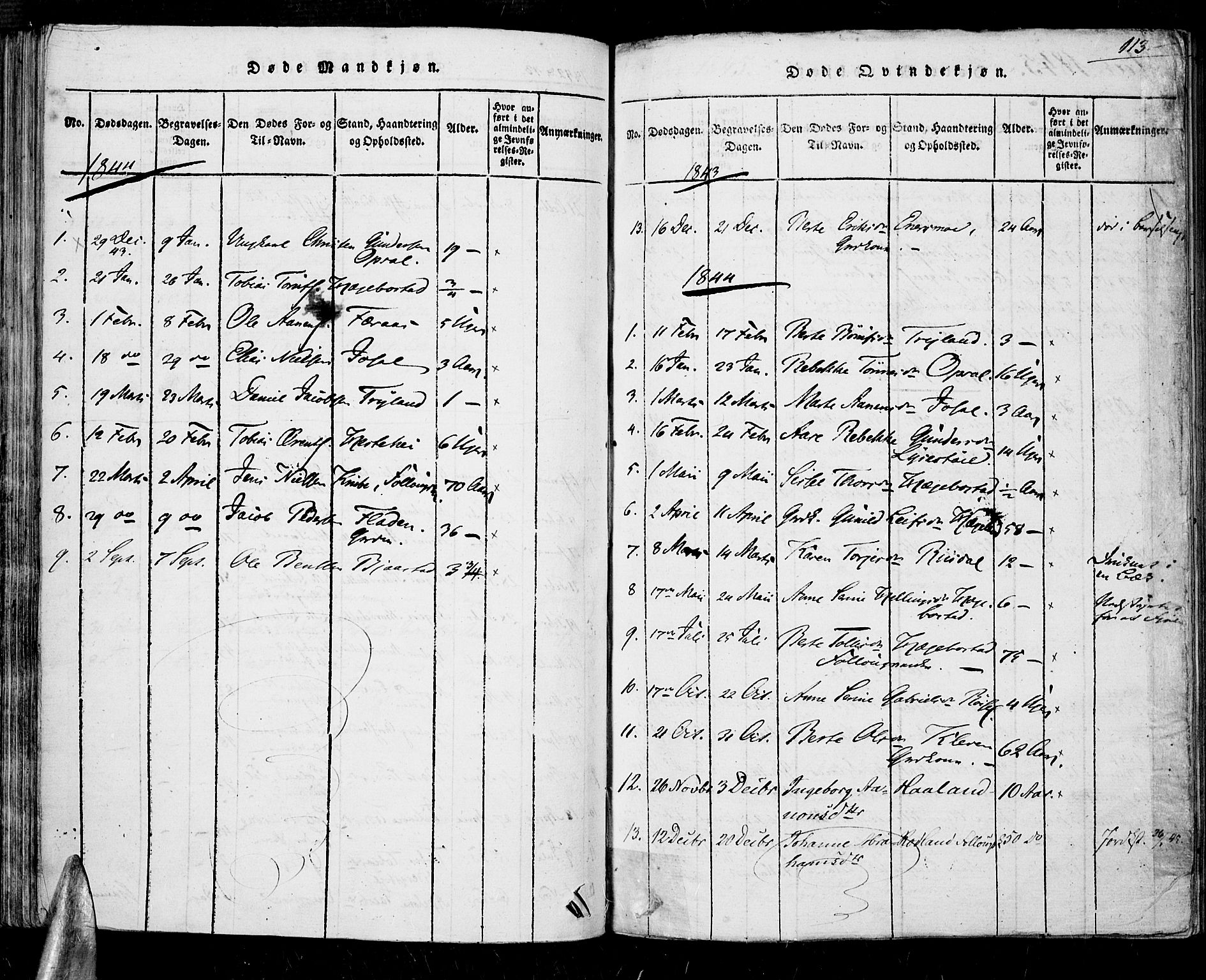 Nord-Audnedal sokneprestkontor, SAK/1111-0032/F/Fa/Fab/L0001: Parish register (official) no. A 1, 1816-1858, p. 113