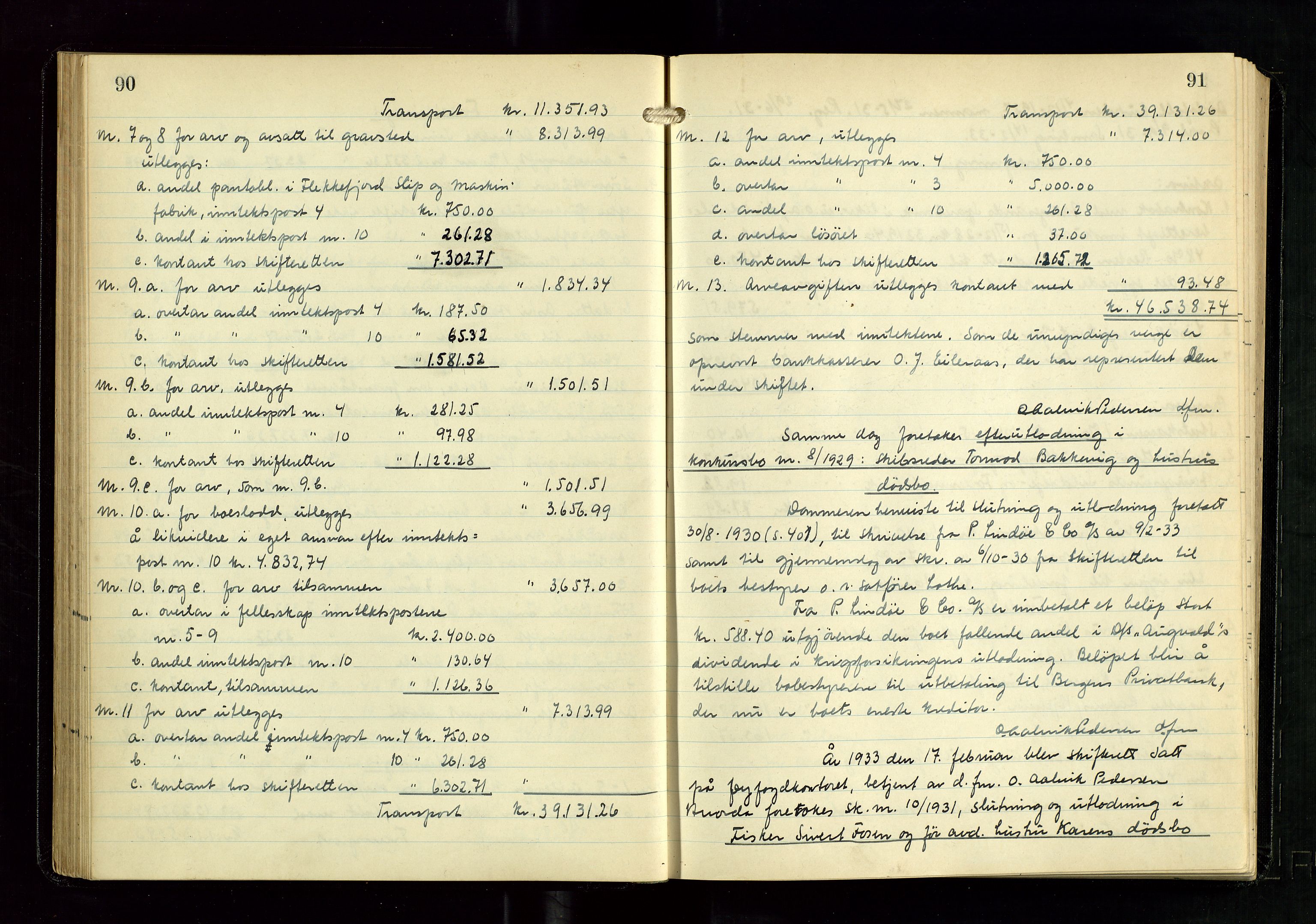 Haugesund tingrett, AV/SAST-A-101415/01/IV/IVD/L0005: Skifteutlodningsprotokoll, med register, 1931-1937, p. 90-91