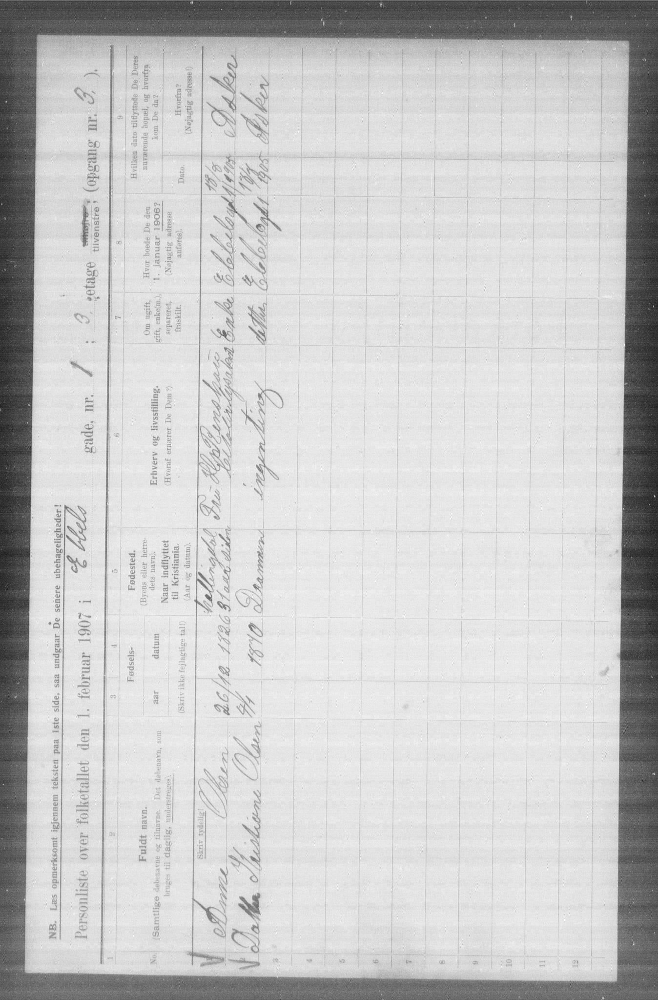 OBA, Municipal Census 1907 for Kristiania, 1907, p. 9185