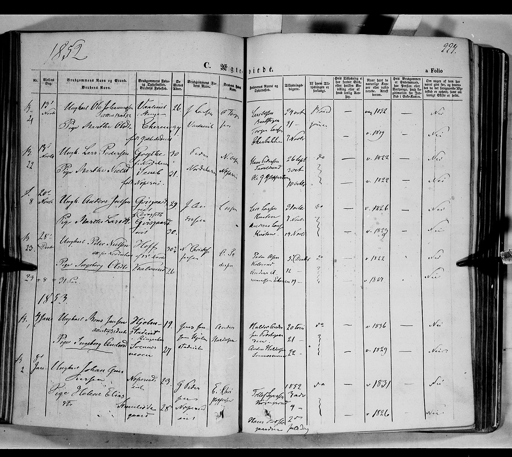 Biri prestekontor, SAH/PREST-096/H/Ha/Haa/L0005: Parish register (official) no. 5, 1843-1854, p. 224