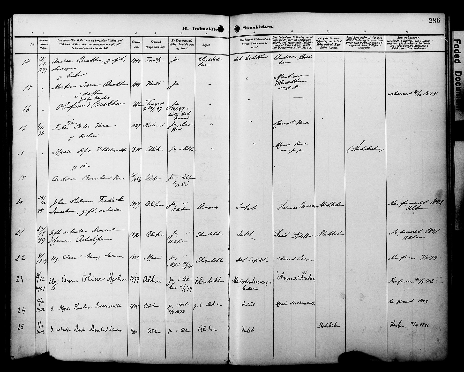 Alta sokneprestkontor, SATØ/S-1338/H/Ha/L0003.kirke: Parish register (official) no. 3, 1892-1904, p. 286