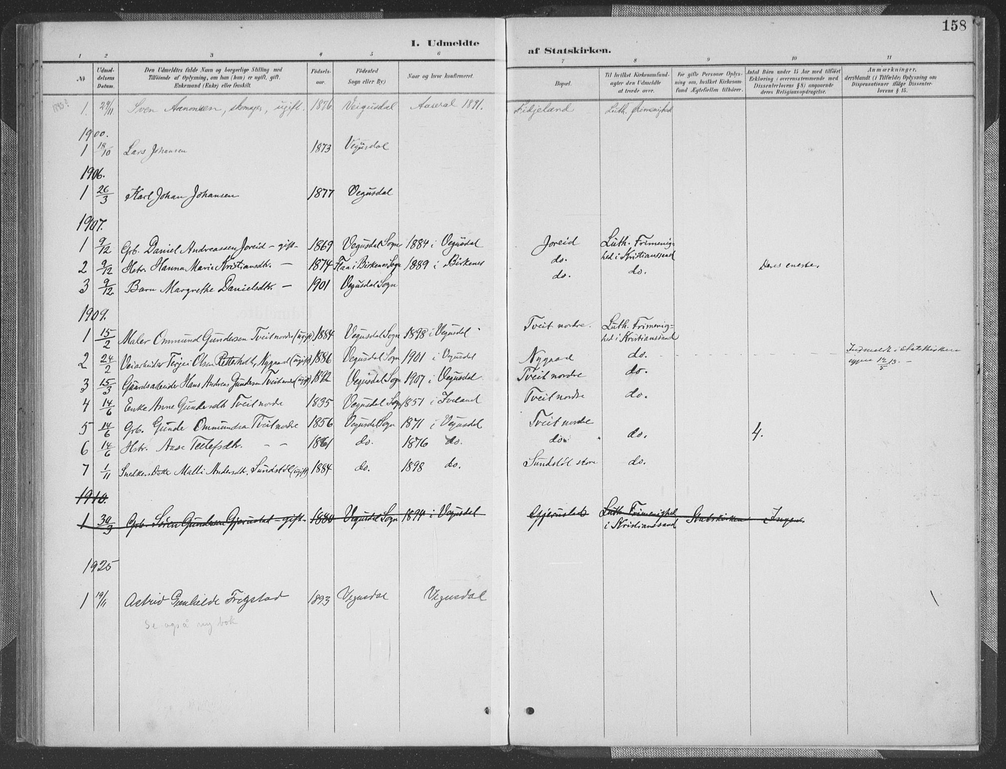 Herefoss sokneprestkontor, SAK/1111-0019/F/Fa/Fab/L0004: Parish register (official) no. A 4, 1887-1909, p. 158