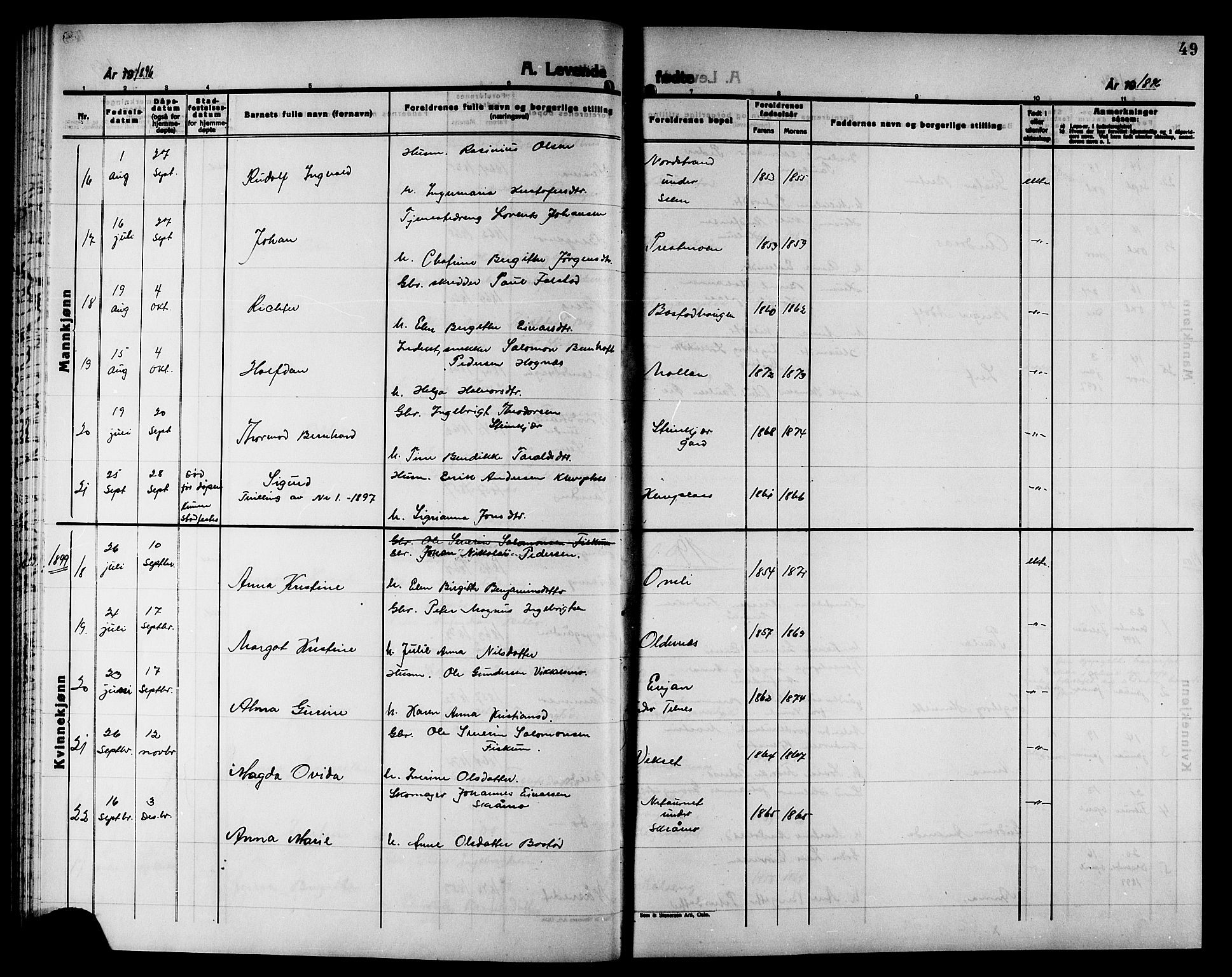 Ministerialprotokoller, klokkerbøker og fødselsregistre - Nord-Trøndelag, AV/SAT-A-1458/749/L0487: Parish register (official) no. 749D03, 1887-1902, p. 49