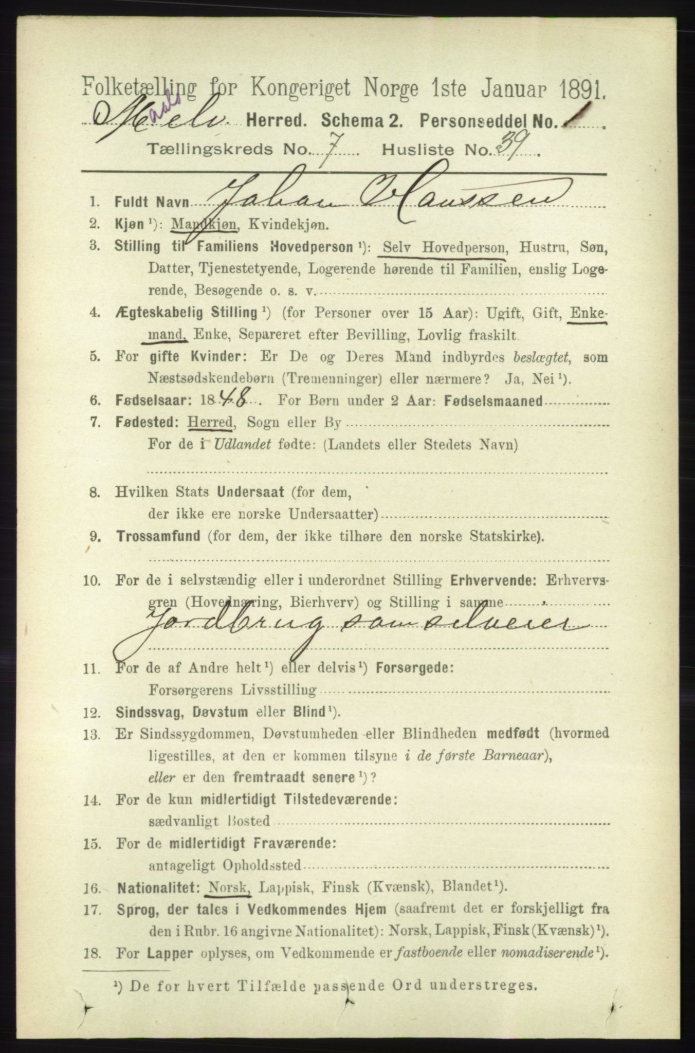 RA, 1891 census for 1924 Målselv, 1891, p. 2493