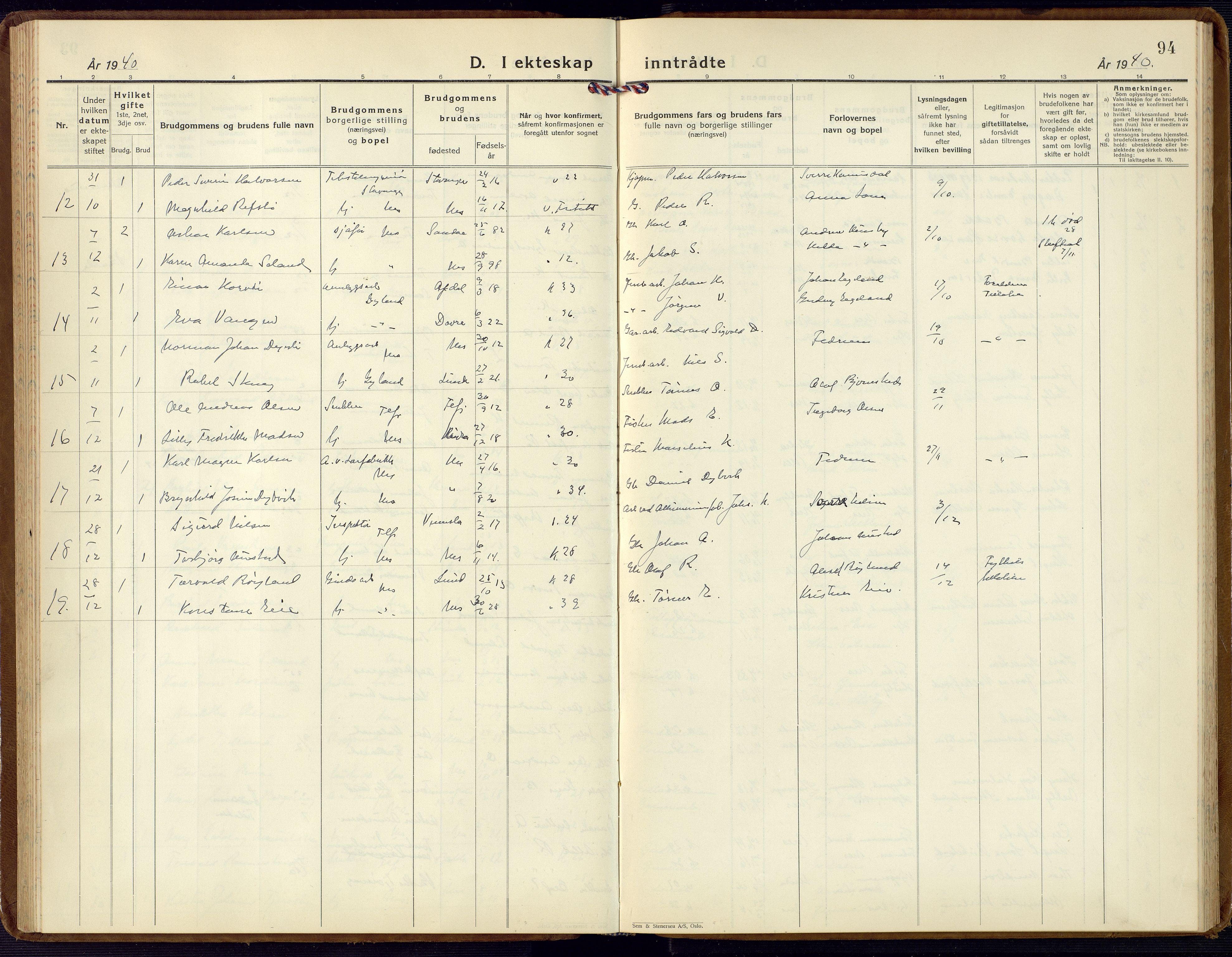 Flekkefjord sokneprestkontor, AV/SAK-1111-0012/F/Fb/Fbc/L0009: Parish register (copy) no. B 9, 1932-1965, p. 94