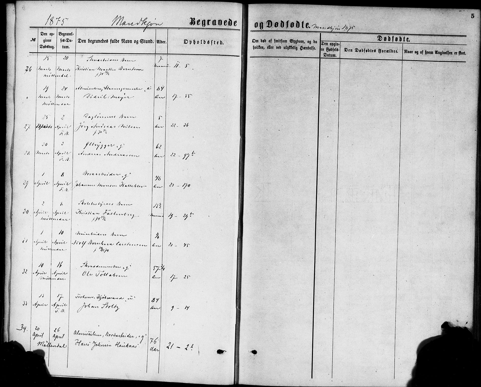 Korskirken sokneprestembete, SAB/A-76101/H/Haa/L0046: Parish register (official) no. E 4, 1875-1883, p. 5