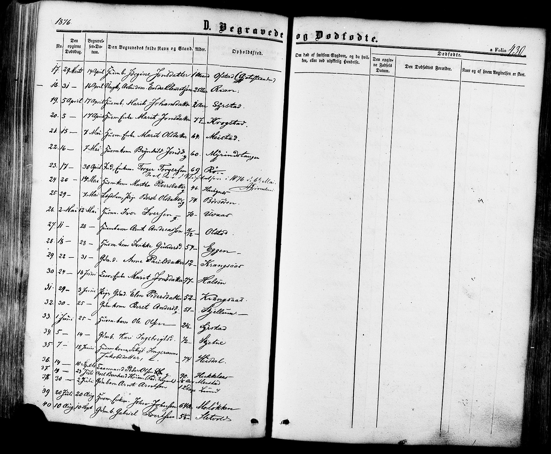 Ministerialprotokoller, klokkerbøker og fødselsregistre - Sør-Trøndelag, SAT/A-1456/665/L0772: Parish register (official) no. 665A07, 1856-1878, p. 430