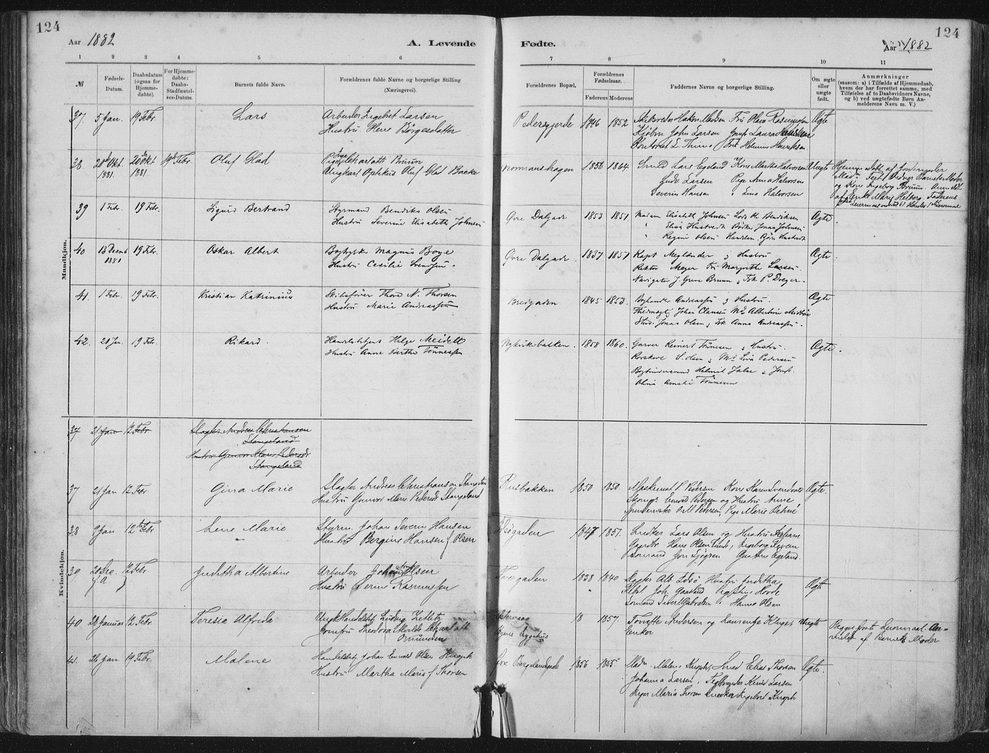 St. Petri sokneprestkontor, SAST/A-101813/001/30/30BA/L0015: Parish register (official) no. A 15, 1879-1888, p. 124