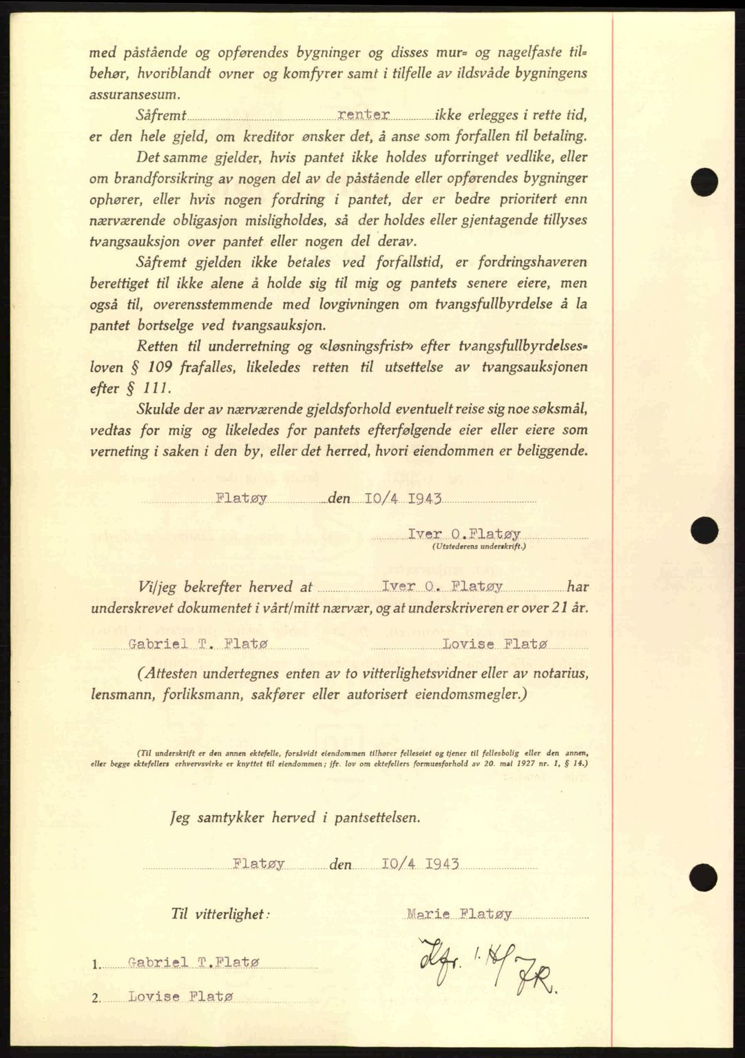 Nordmøre sorenskriveri, AV/SAT-A-4132/1/2/2Ca: Mortgage book no. B90, 1942-1943, Diary no: : 1043/1943