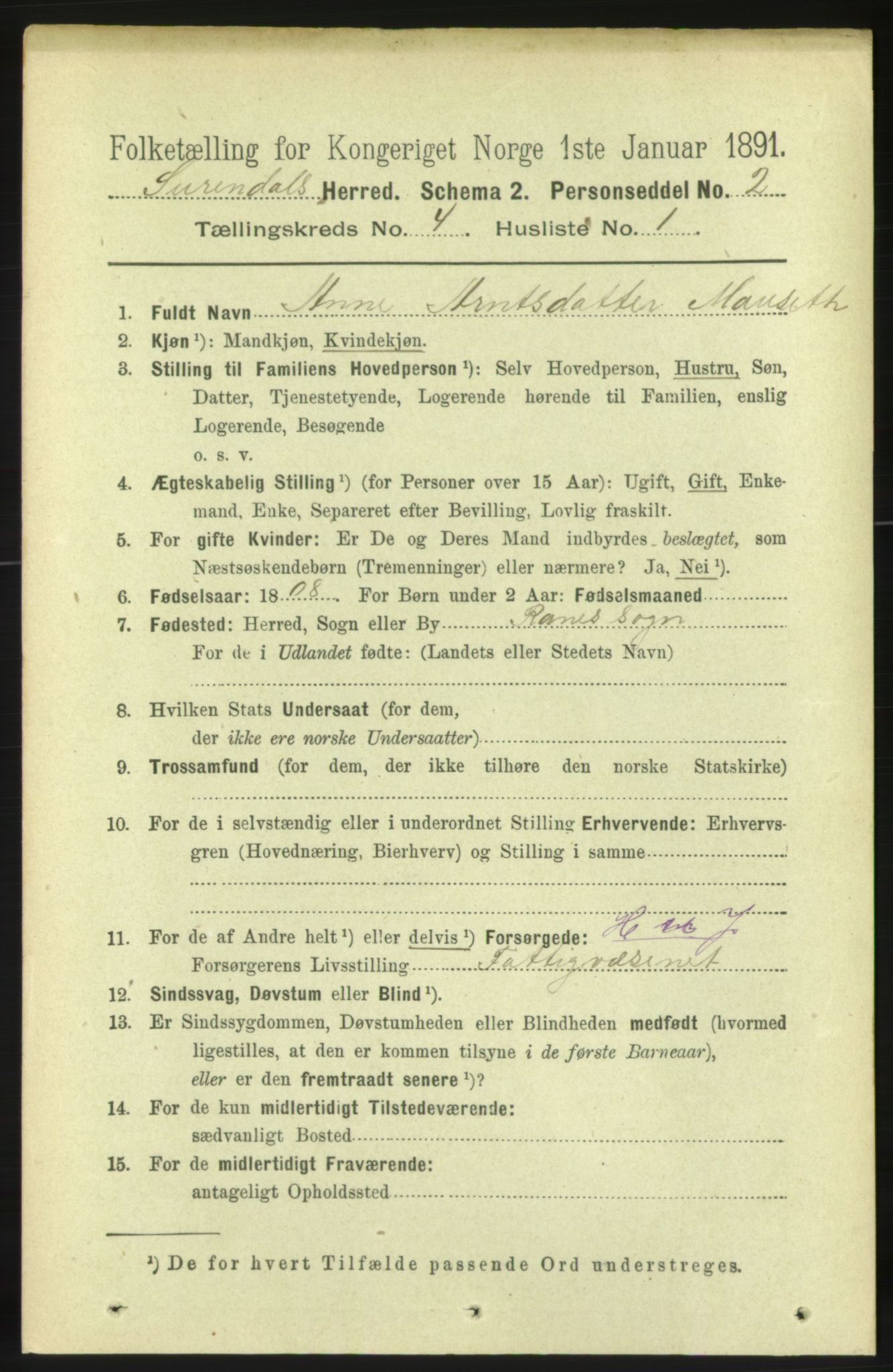 RA, 1891 census for 1566 Surnadal, 1891, p. 1064