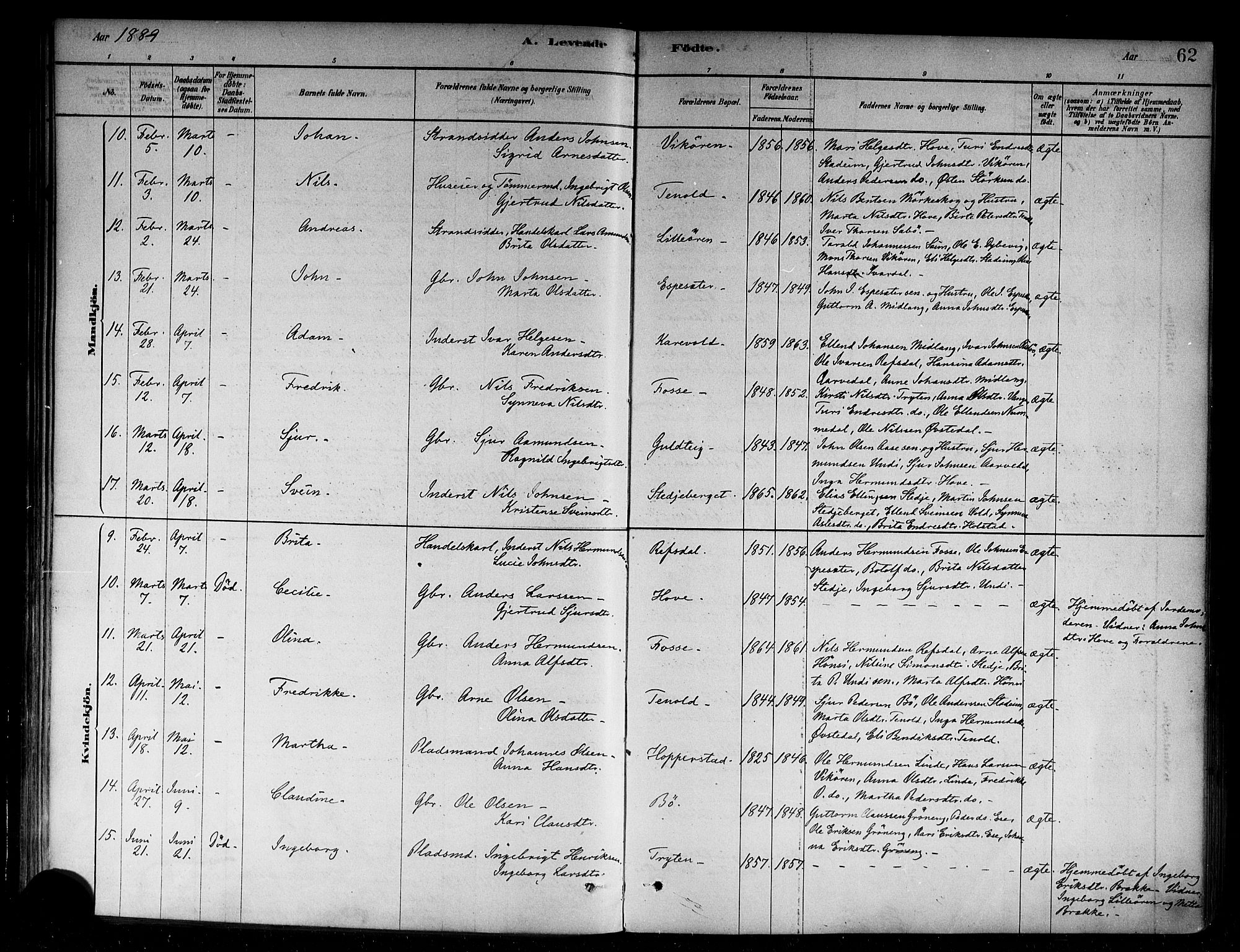 Vik sokneprestembete, AV/SAB-A-81501/H/Haa/Haab/L0001: Parish register (official) no. B 1, 1878-1890, p. 62