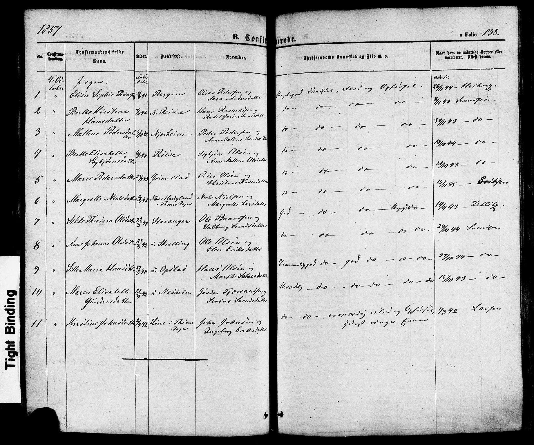 Hå sokneprestkontor, AV/SAST-A-101801/001/30BA/L0008: Parish register (official) no. A 7, 1853-1878, p. 138