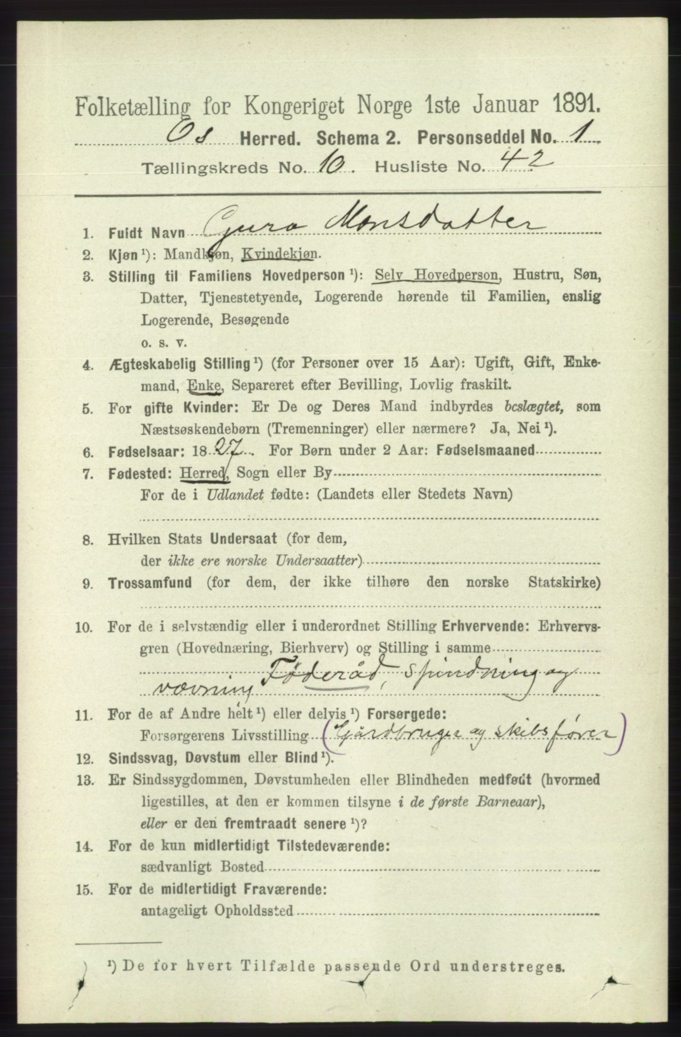 RA, 1891 census for 1243 Os, 1891, p. 2538