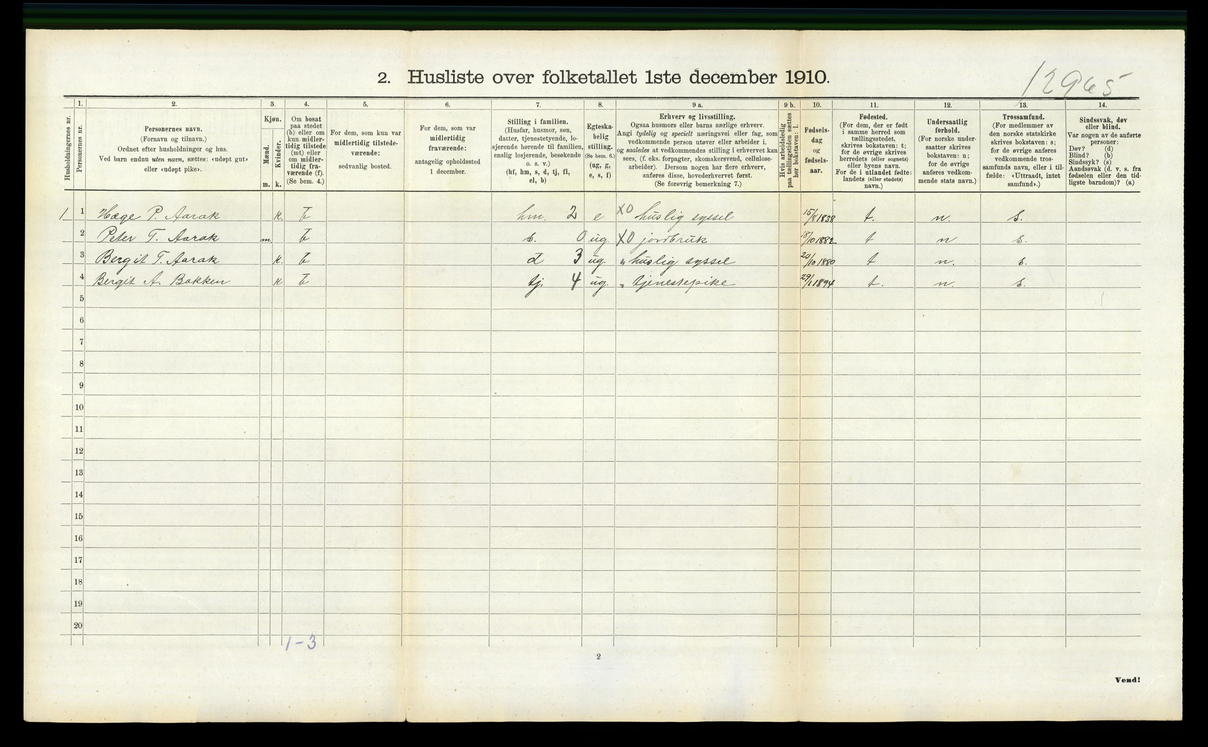 RA, 1910 census for Nissedal, 1910, p. 353