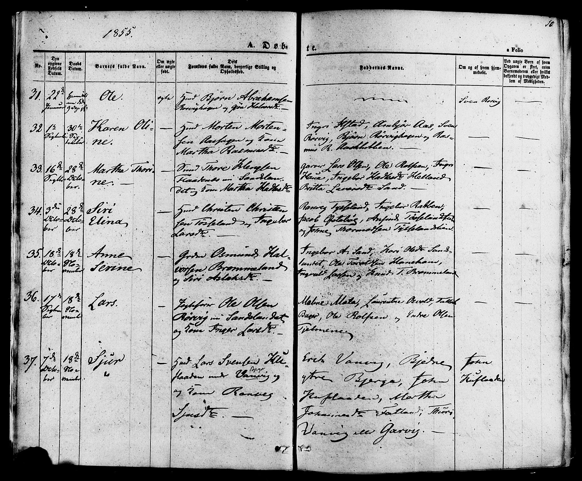 Sand sokneprestkontor, AV/SAST-A-101848/01/III/L0003: Parish register (official) no. A 3, 1854-1879, p. 10