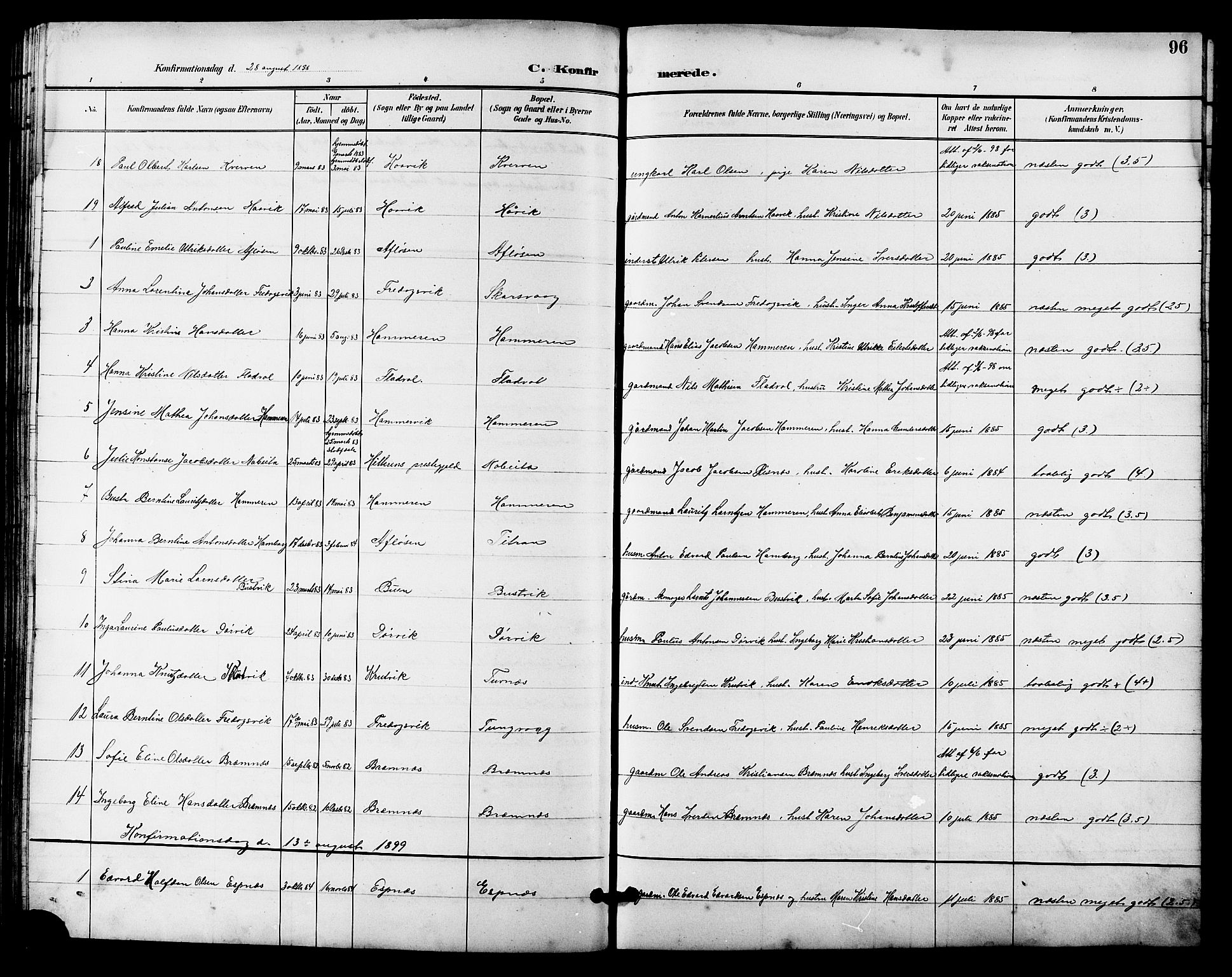 Ministerialprotokoller, klokkerbøker og fødselsregistre - Sør-Trøndelag, SAT/A-1456/641/L0598: Parish register (copy) no. 641C02, 1893-1910, p. 96