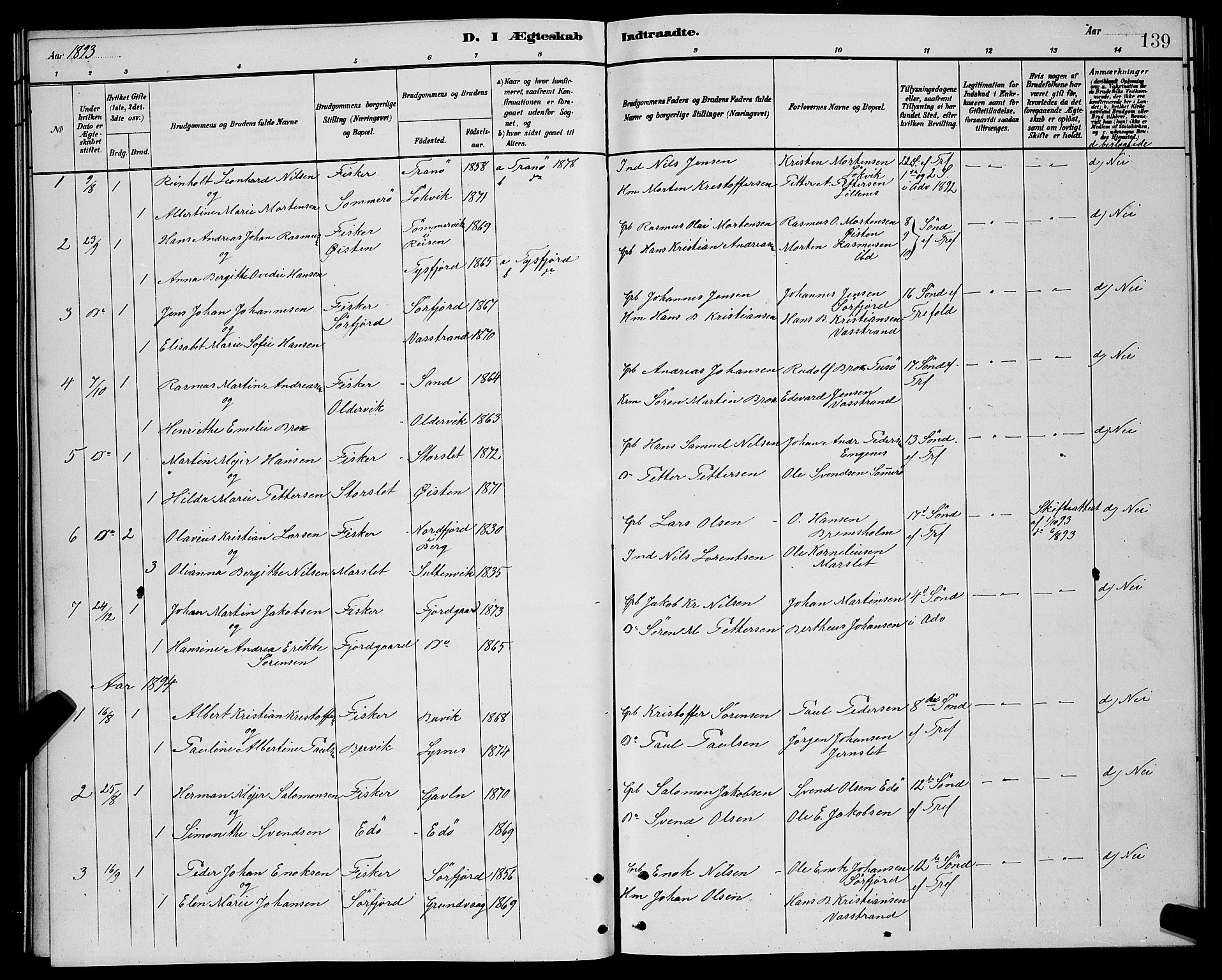 Lenvik sokneprestembete, SATØ/S-1310/H/Ha/Hab/L0021klokker: Parish register (copy) no. 21, 1884-1900, p. 139