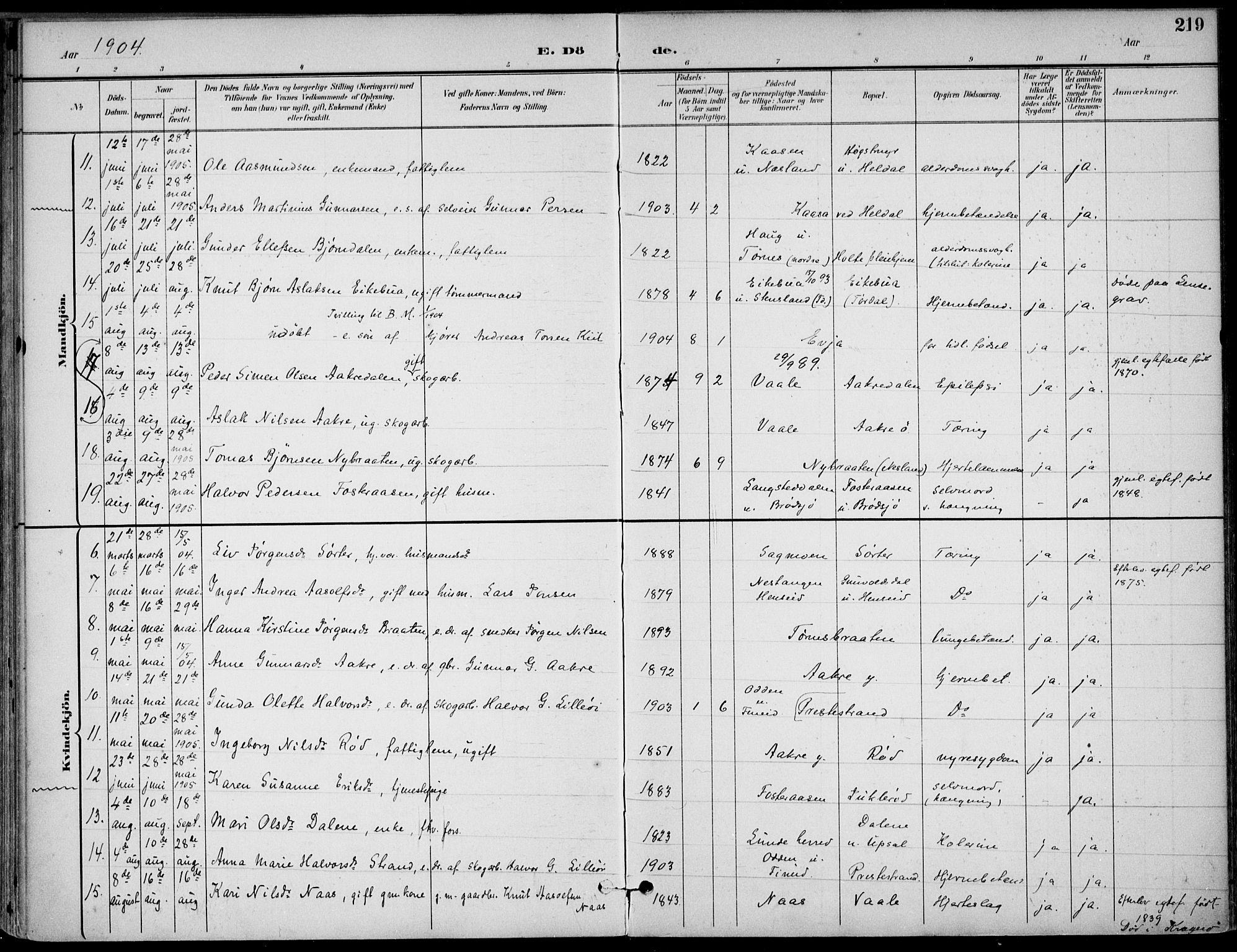 Drangedal kirkebøker, AV/SAKO-A-258/F/Fa/L0012: Parish register (official) no. 12, 1895-1905, p. 219