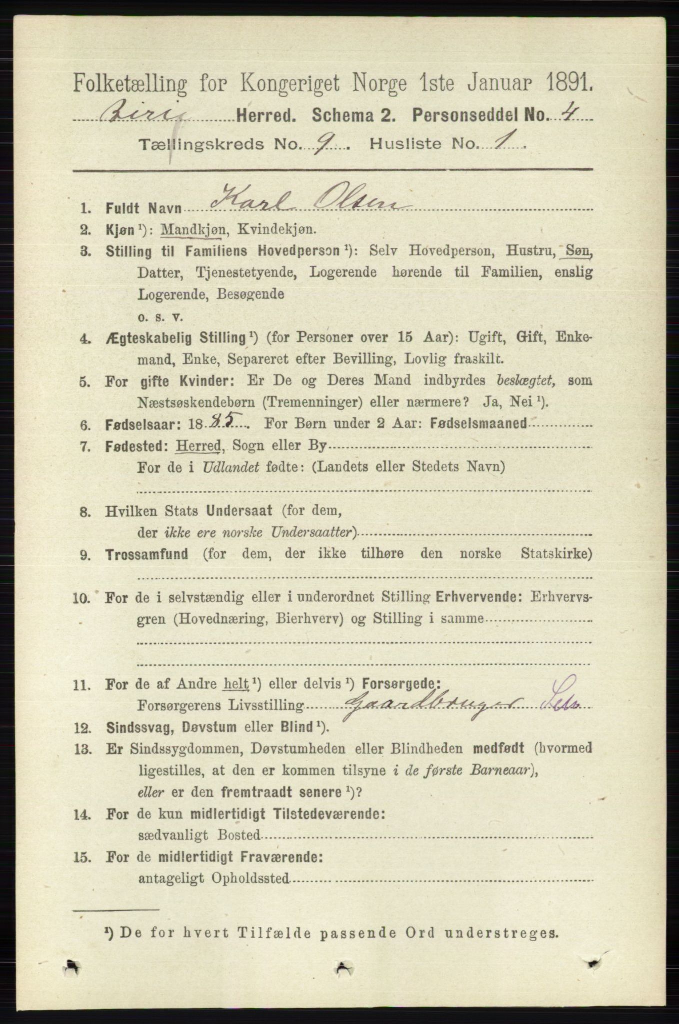 RA, 1891 census for 0525 Biri, 1891, p. 3390