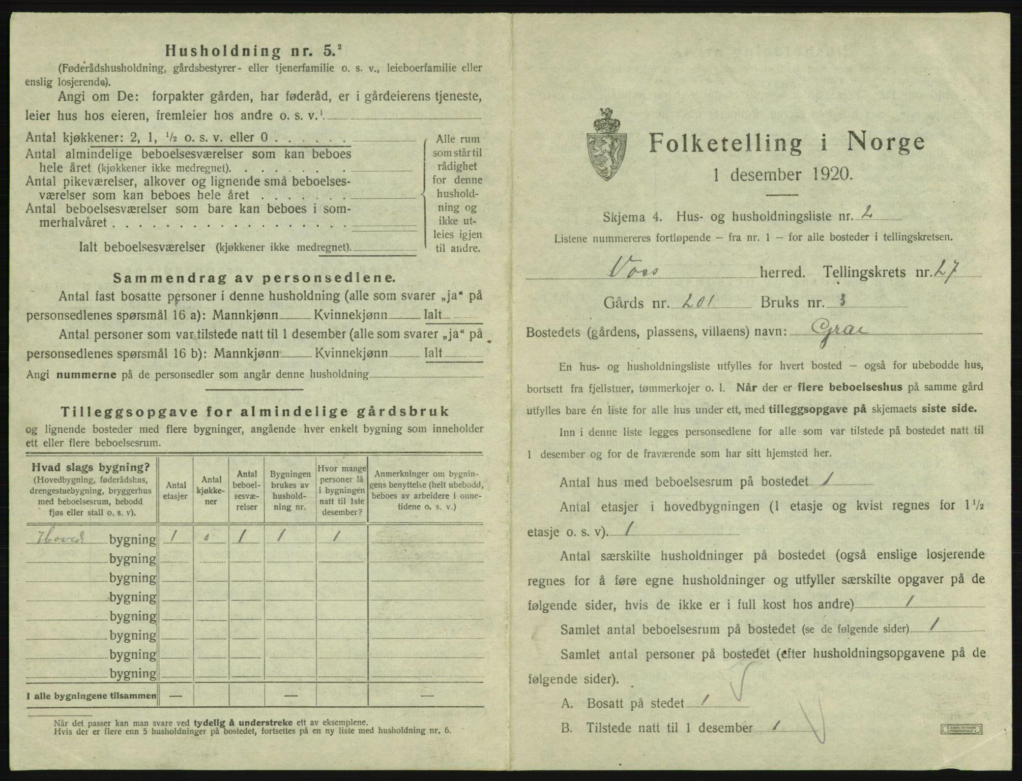 SAB, 1920 census for Voss, 1920, p. 2415