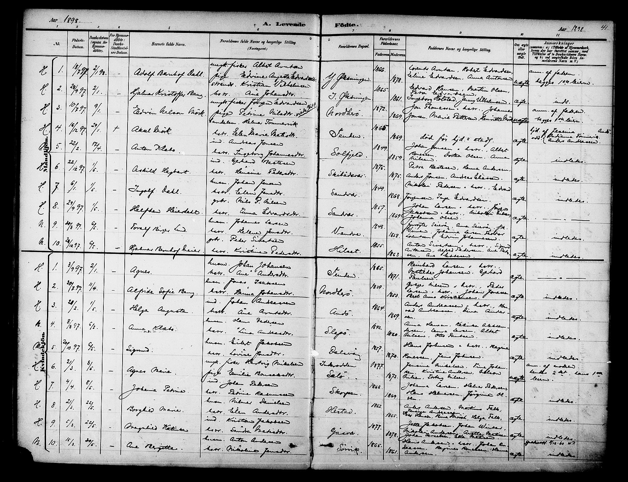 Ministerialprotokoller, klokkerbøker og fødselsregistre - Nordland, SAT/A-1459/834/L0508: Parish register (official) no. 834A06, 1892-1901, p. 41