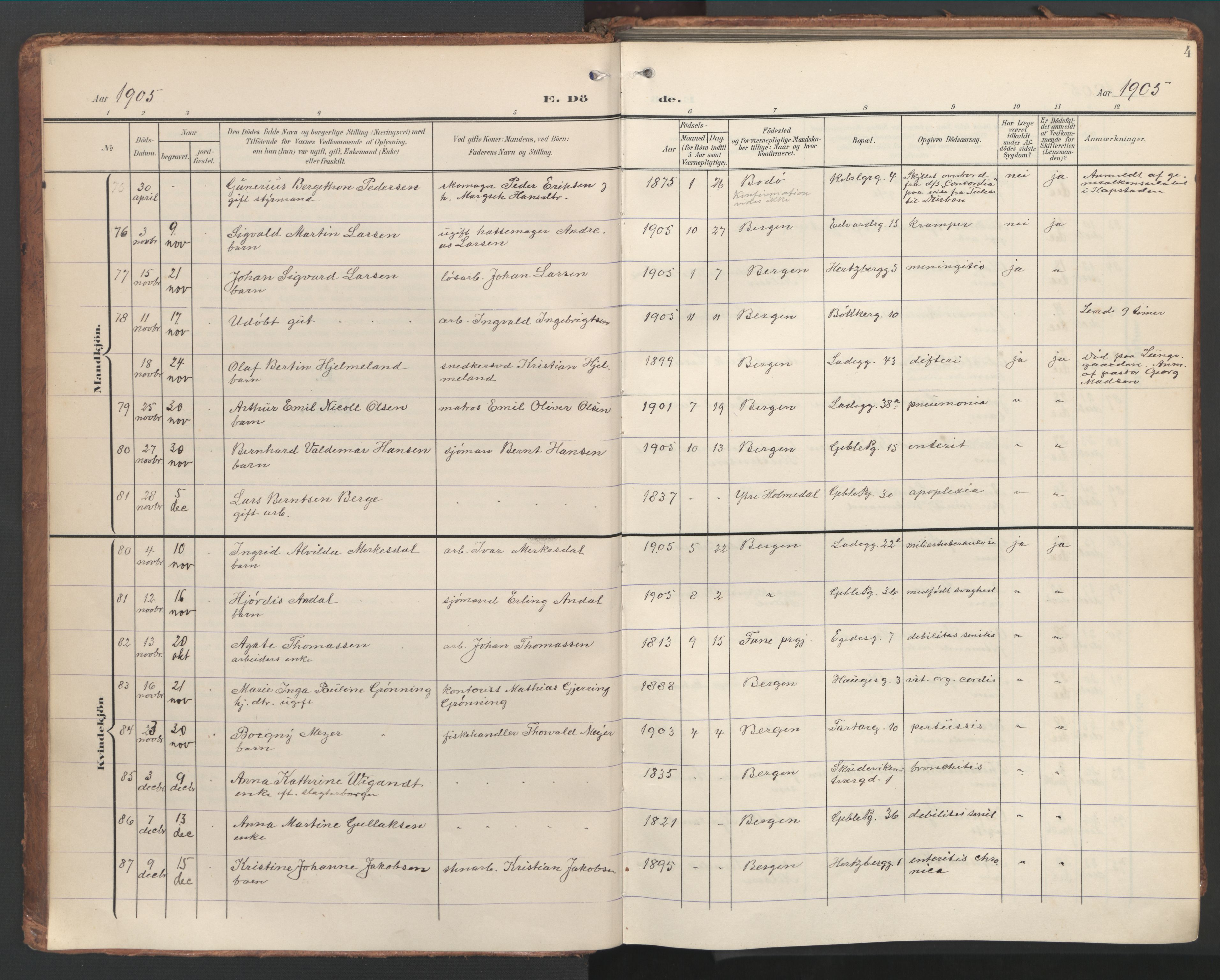 Sandviken Sokneprestembete, AV/SAB-A-77601/H/Ha/L0019: Parish register (official) no. E 2, 1905-1933, p. 4