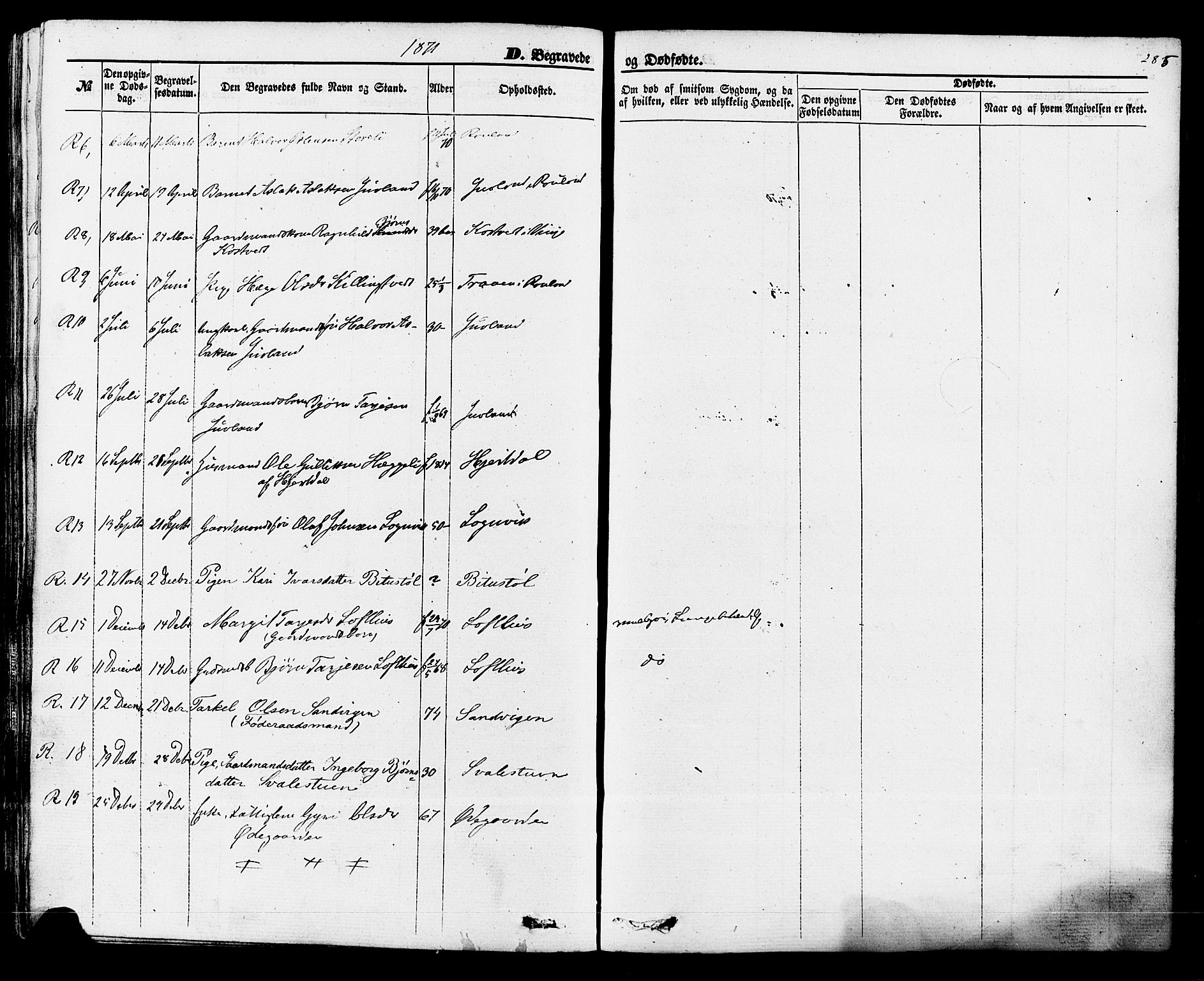 Rauland kirkebøker, AV/SAKO-A-292/F/Fa/L0003: Parish register (official) no. I 3, 1859-1886, p. 285
