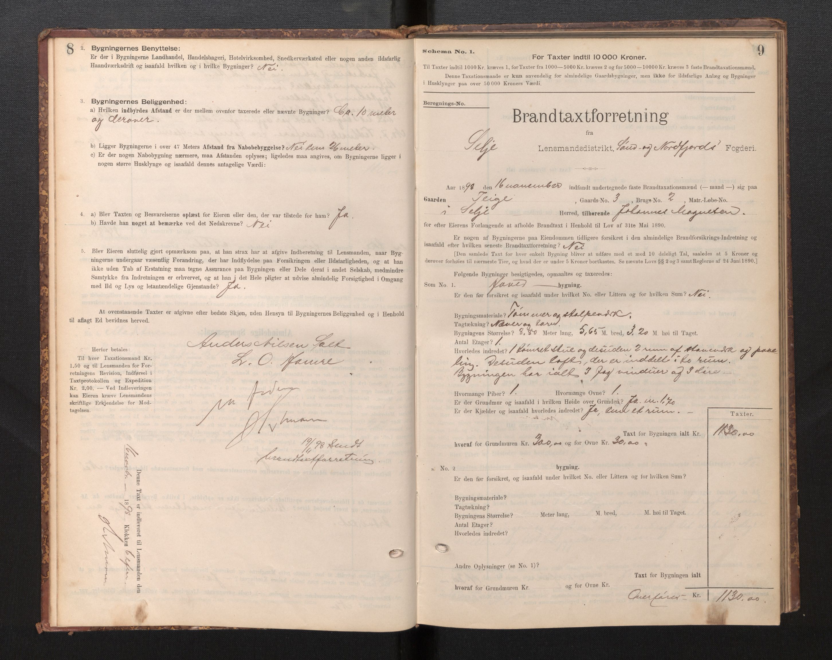 Lensmannen i Selje, SAB/A-29701/0012/L0003: Branntakstprotokoll, skjematakst, 1895-1929, p. 8-9