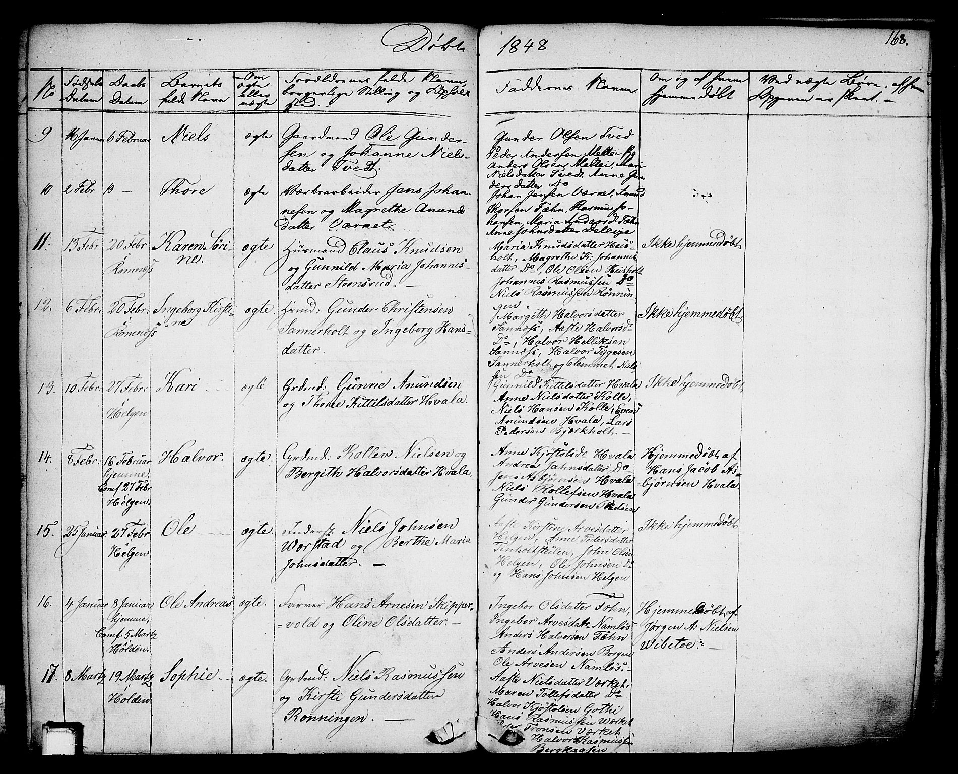 Holla kirkebøker, SAKO/A-272/F/Fa/L0004: Parish register (official) no. 4, 1830-1848, p. 168