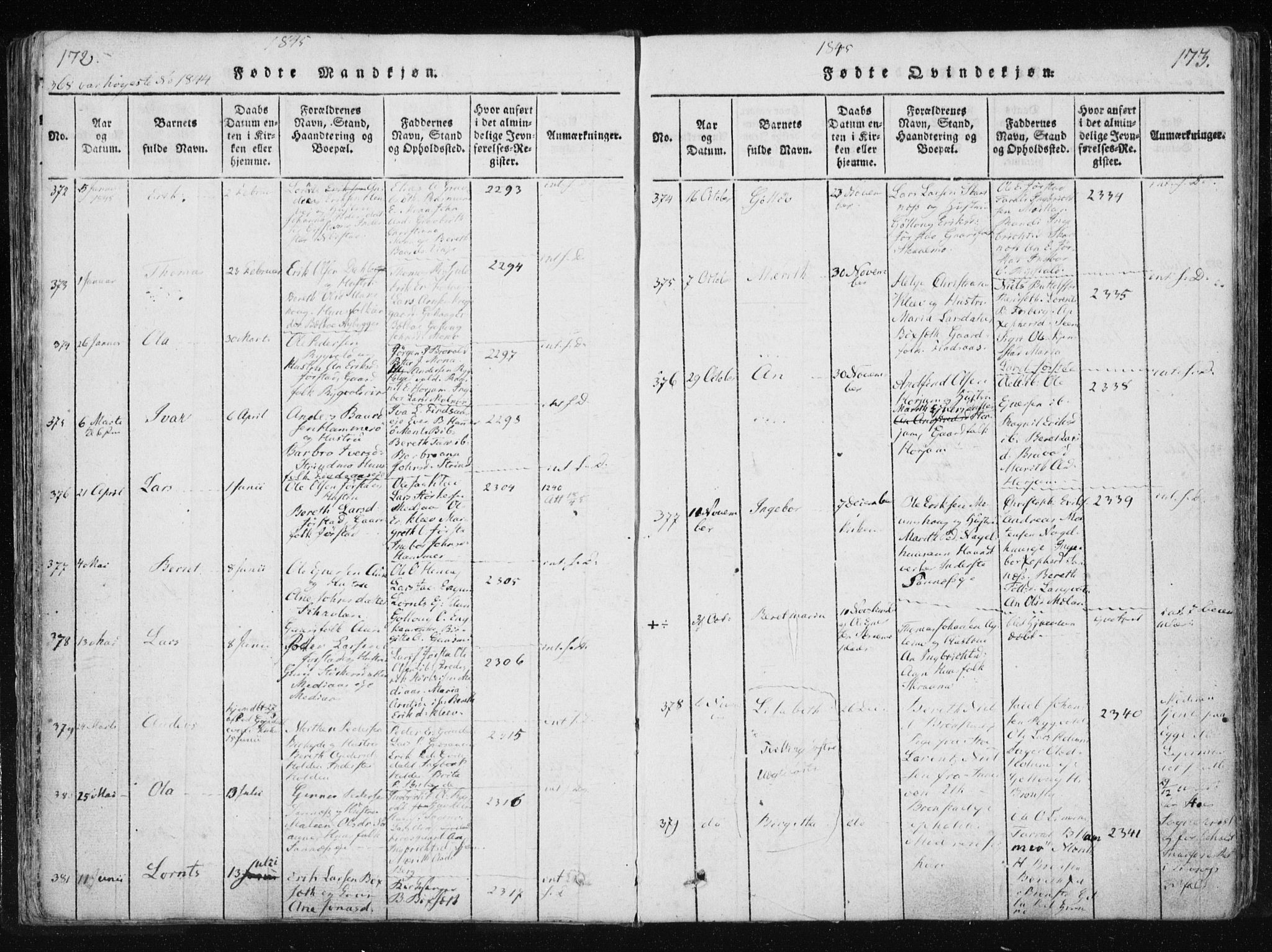 Ministerialprotokoller, klokkerbøker og fødselsregistre - Nord-Trøndelag, SAT/A-1458/749/L0469: Parish register (official) no. 749A03, 1817-1857, p. 172-173