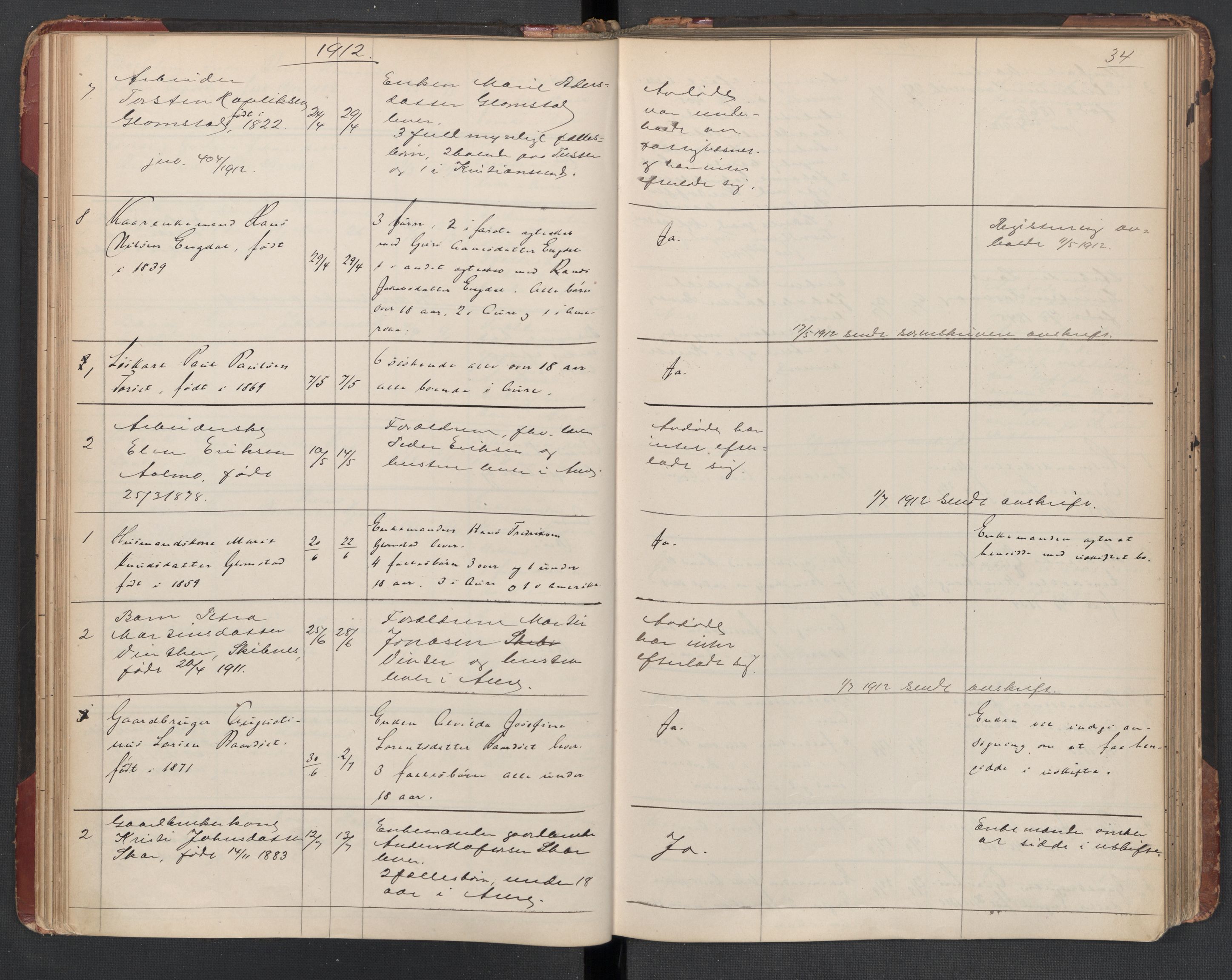 Aure lensmannskontor, SAT/A-1088/1/02/L0003: 2.01.03 Dødsfallsprotokoll, 1906-1926, p. 34