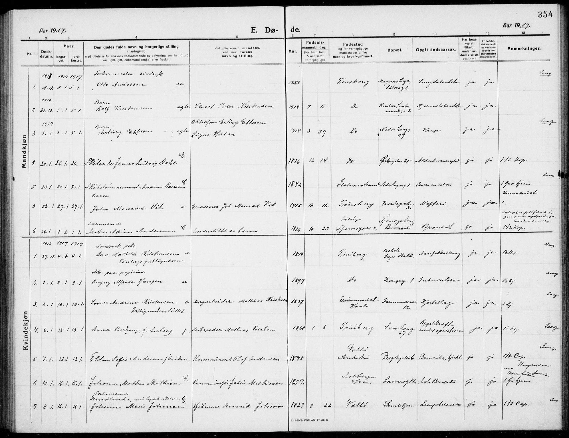 Tønsberg kirkebøker, SAKO/A-330/G/Ga/L0009: Parish register (copy) no. 9, 1913-1920, p. 354