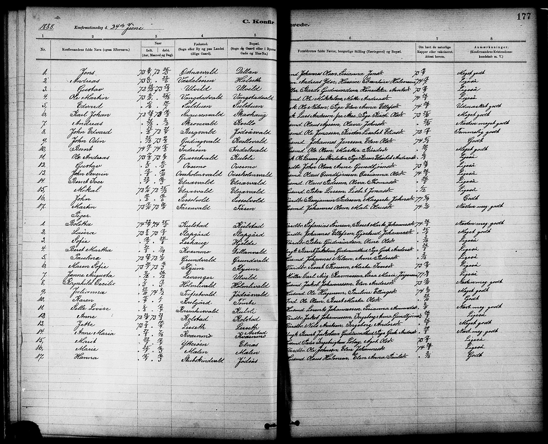Ministerialprotokoller, klokkerbøker og fødselsregistre - Nord-Trøndelag, SAT/A-1458/724/L0267: Parish register (copy) no. 724C03, 1879-1898, p. 177