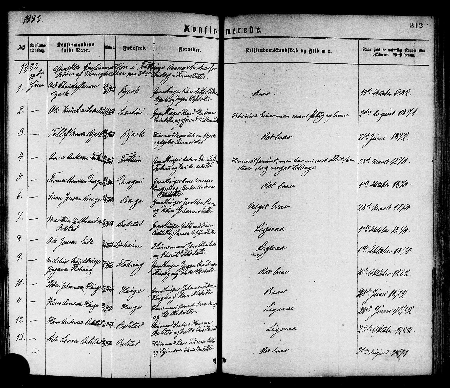 Luster sokneprestembete, AV/SAB-A-81101/H/Haa/Haaa/L0010: Parish register (official) no. A 10, 1871-1886, p. 312