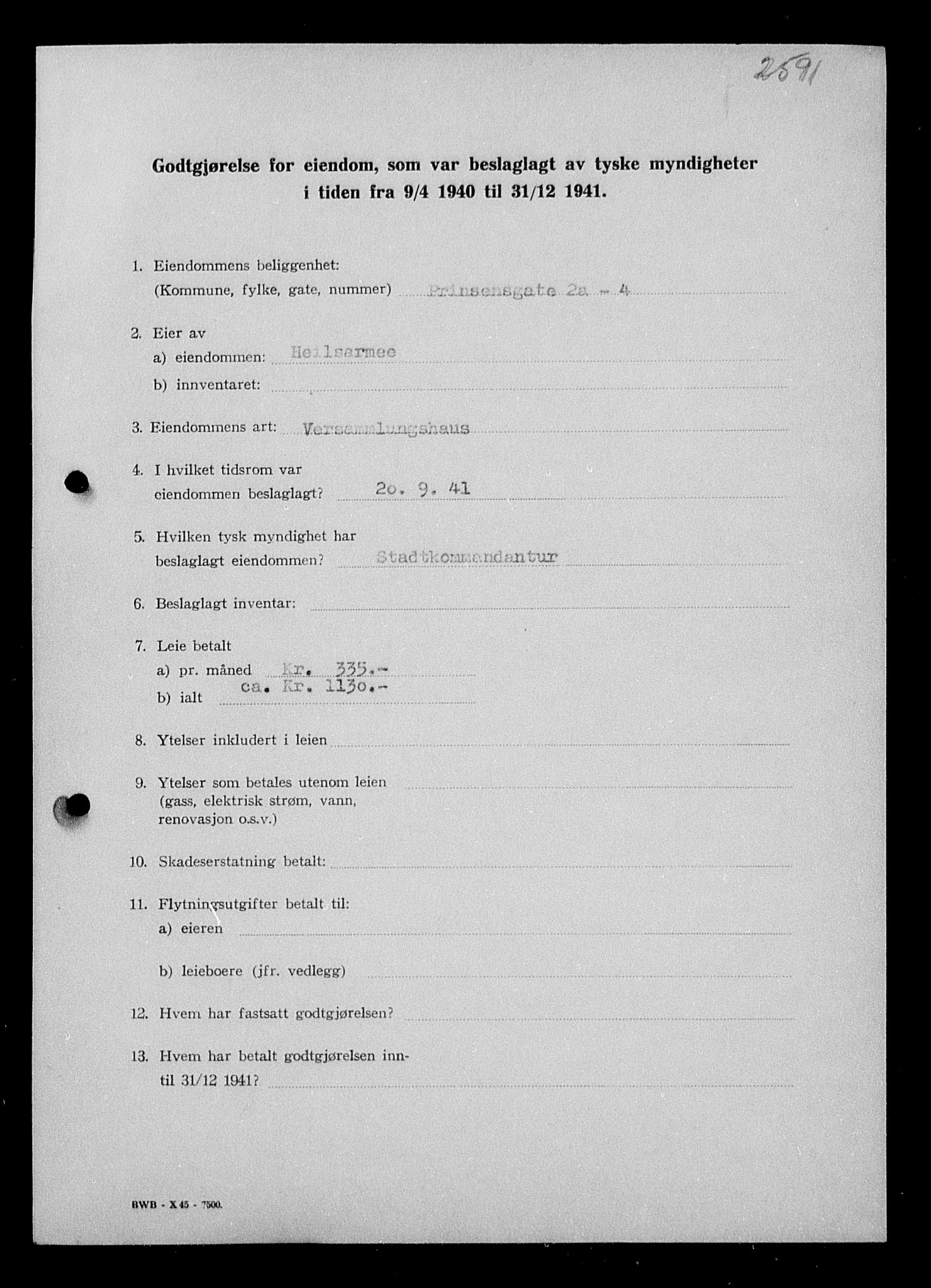 Justisdepartementet, Tilbakeføringskontoret for inndratte formuer, AV/RA-S-1564/I/L1018: Godtgjørelse for beslaglagt eiendom, 1940-1941, p. 63