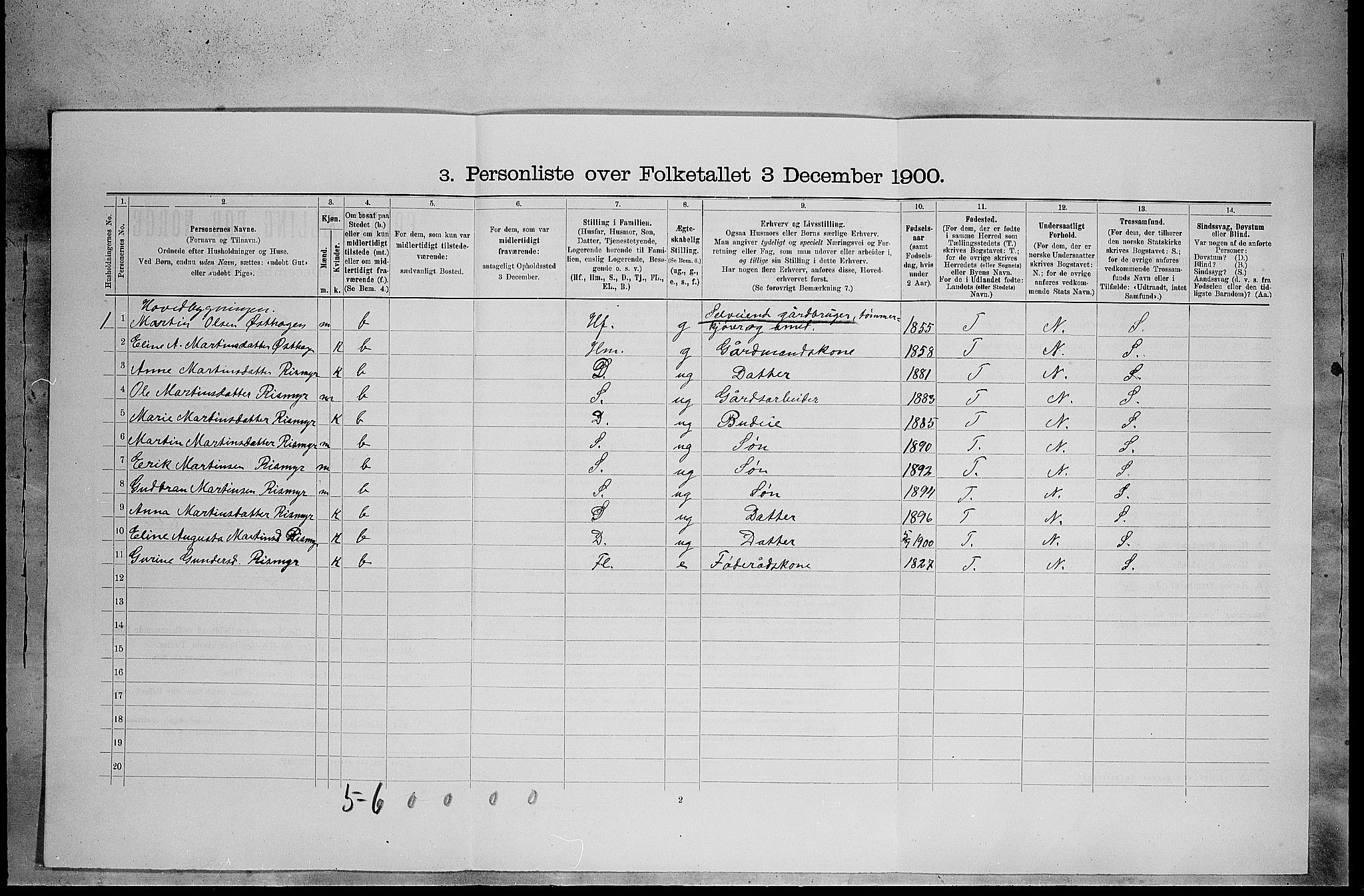SAH, 1900 census for Elverum, 1900, p. 2273