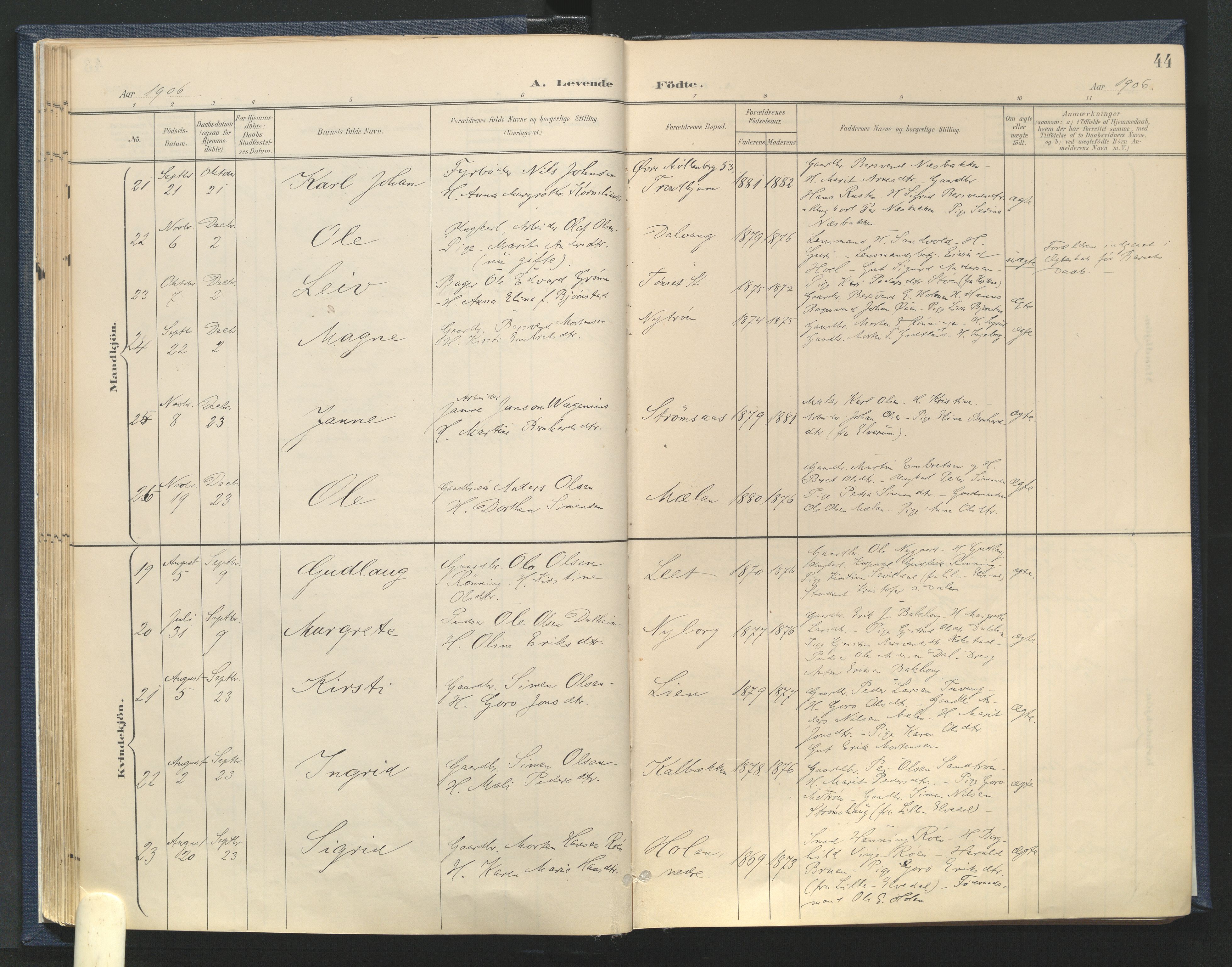 Tynset prestekontor, AV/SAH-PREST-058/H/Ha/Haa/L0025: Parish register (official) no. 25, 1900-1914, p. 44