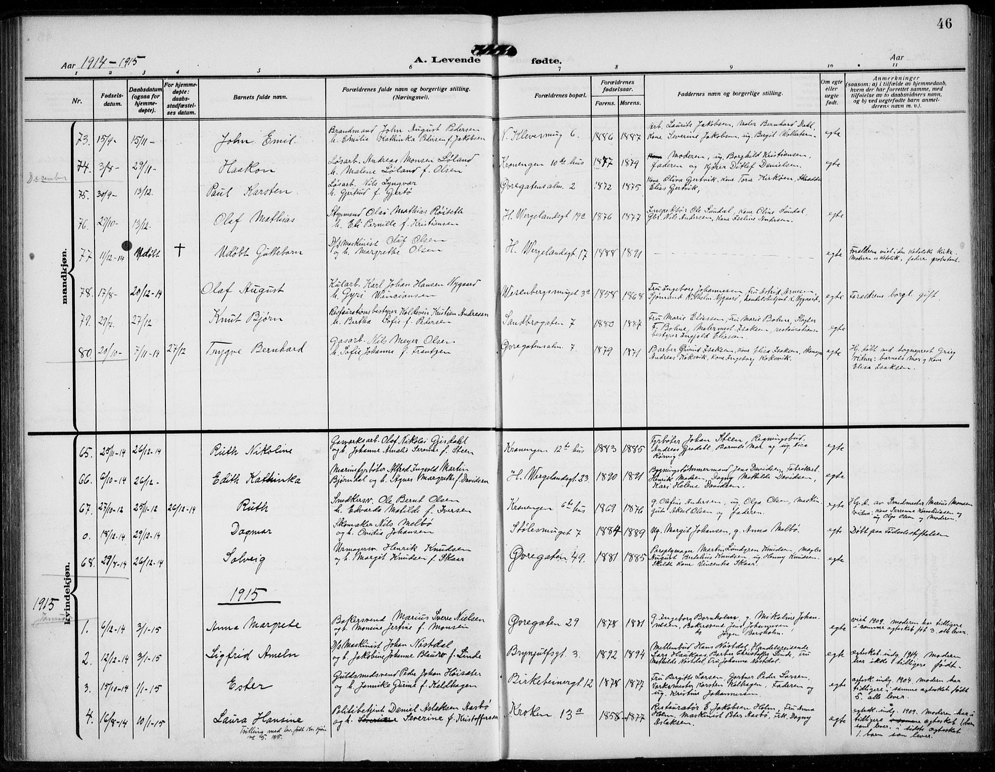 Mariakirken Sokneprestembete, AV/SAB-A-76901/H/Hab/L0006: Parish register (copy) no. A 6, 1909-1939, p. 46