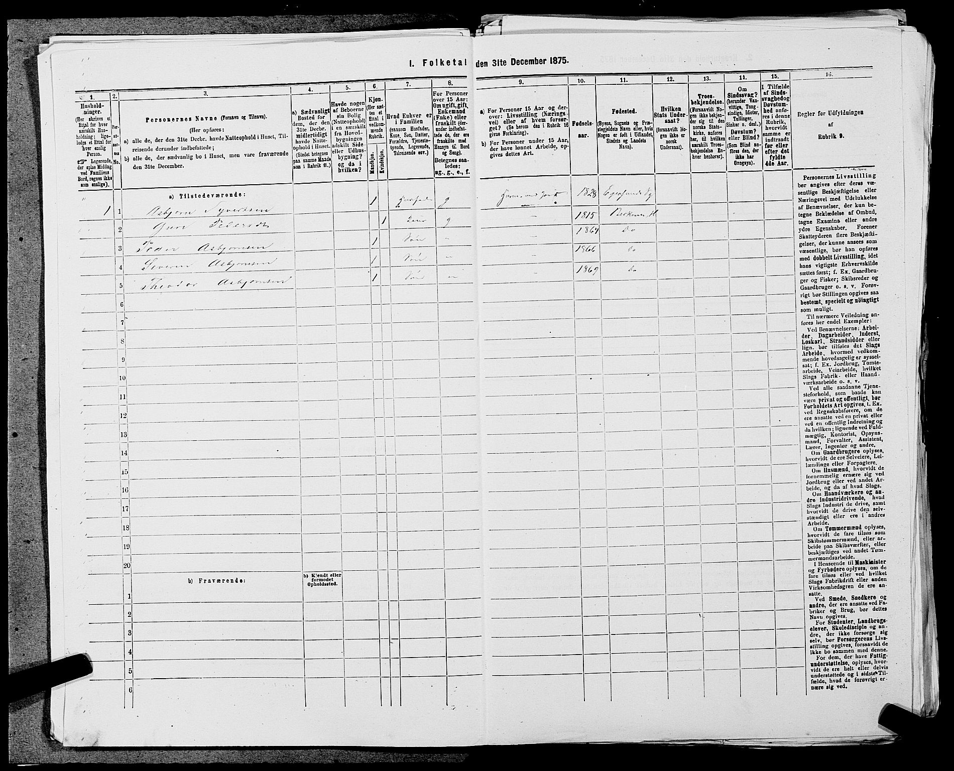 SAST, 1875 census for 1115P Helleland, 1875, p. 525