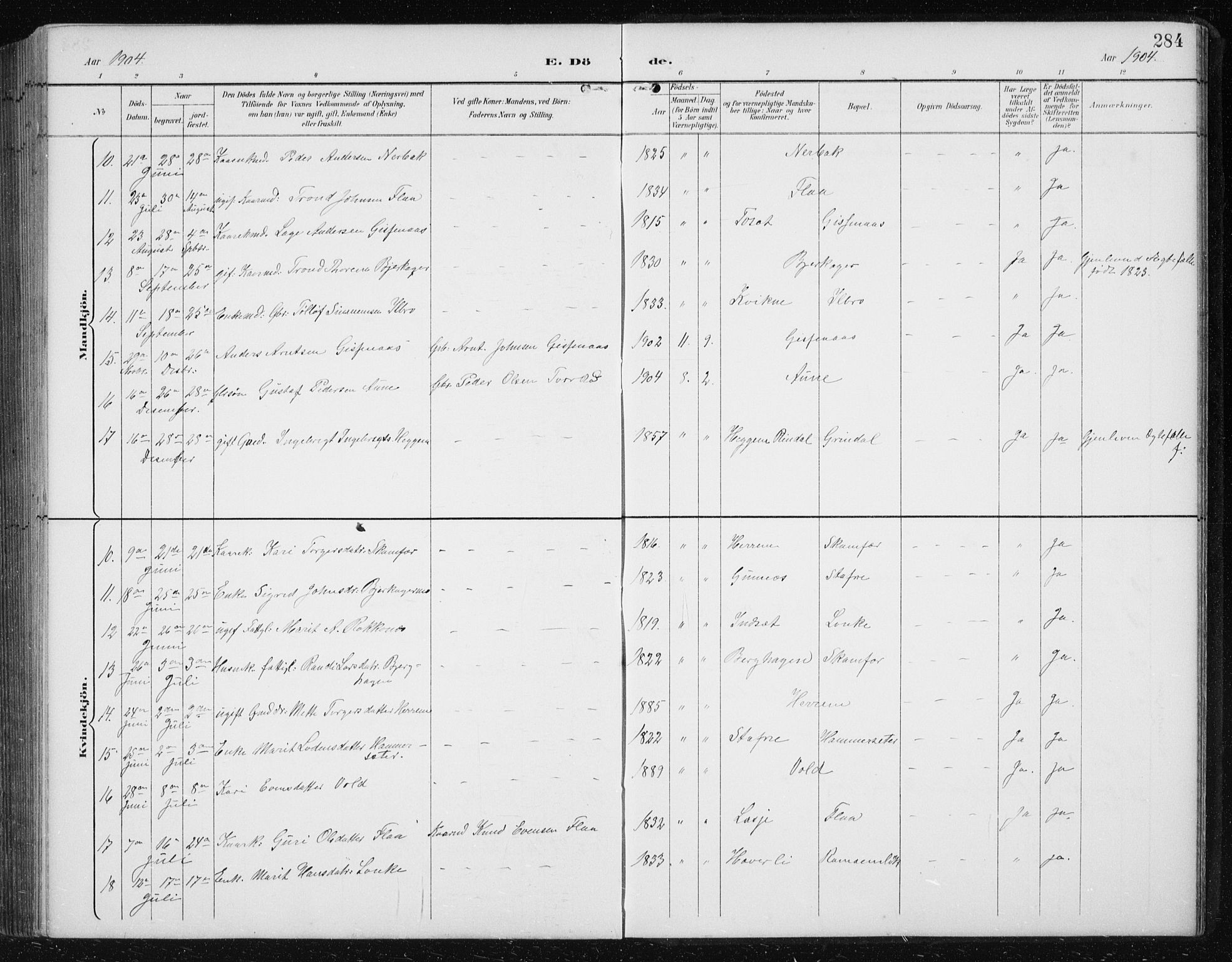 Ministerialprotokoller, klokkerbøker og fødselsregistre - Sør-Trøndelag, SAT/A-1456/674/L0876: Parish register (copy) no. 674C03, 1892-1912, p. 284