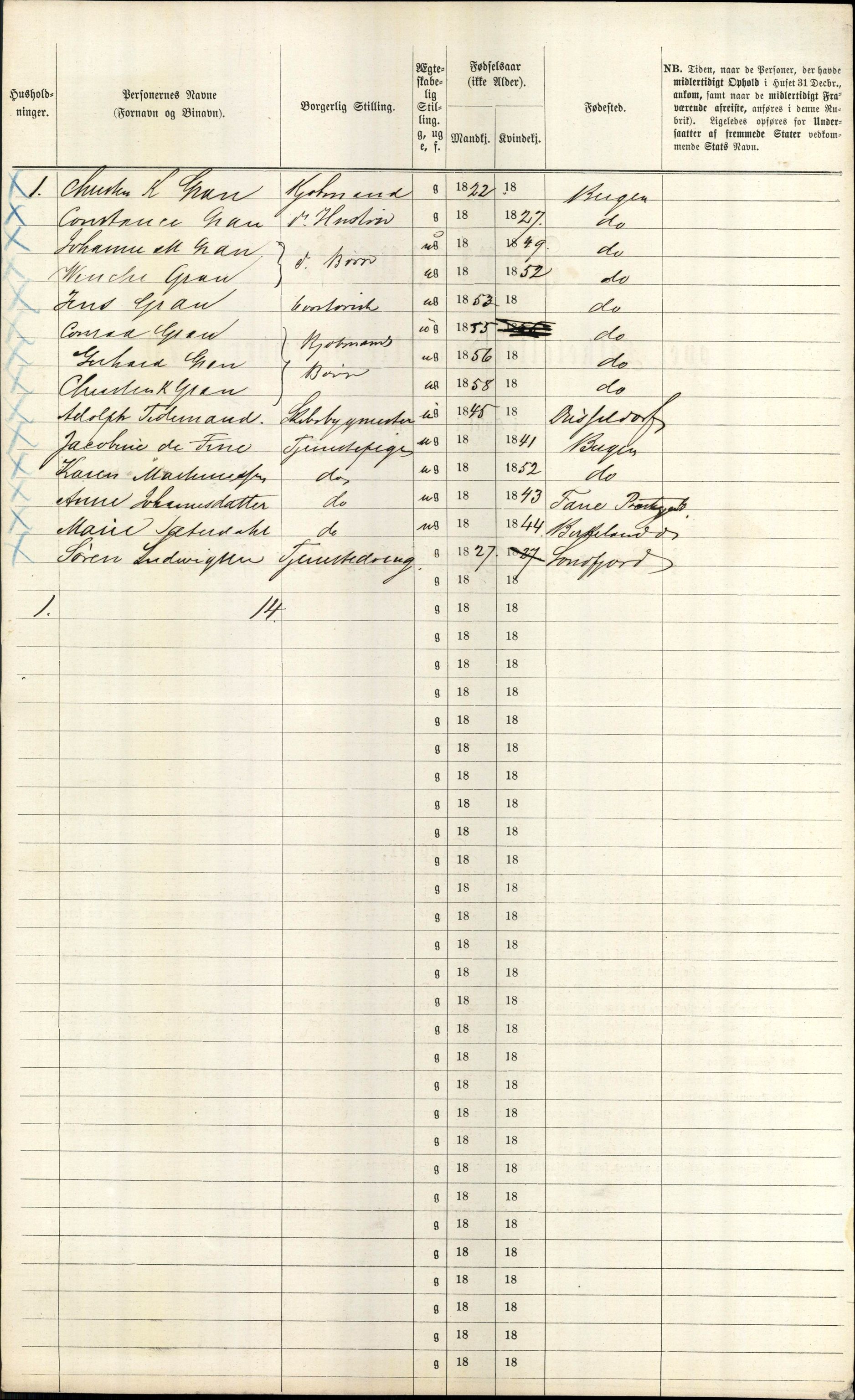 RA, 1870 census for 1301 Bergen, 1870