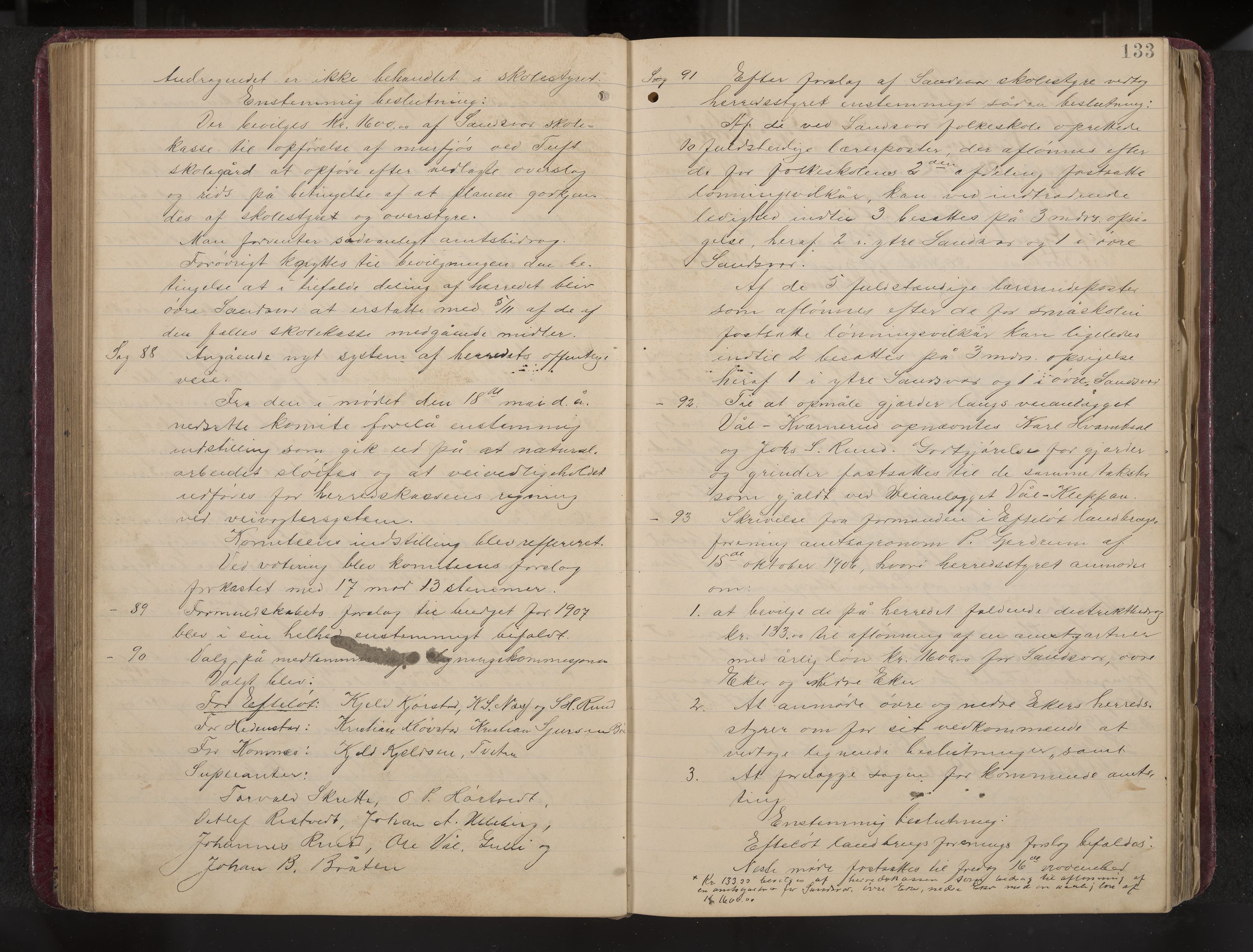 Ytre Sandsvær formannskap og sentraladministrasjon, IKAK/0629021/A/Aa/L0001: Møtebok med register, 1902-1919, p. 133