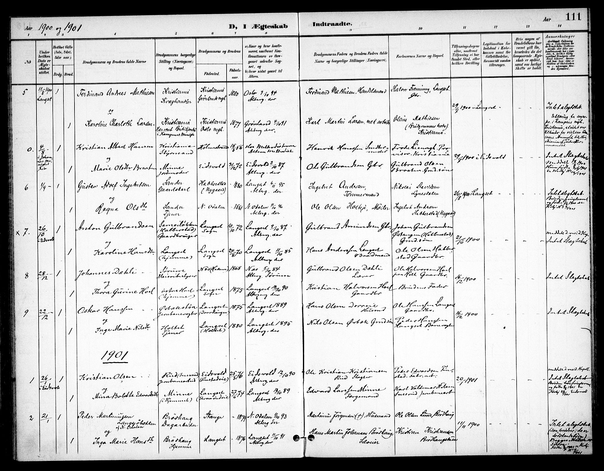 Eidsvoll prestekontor Kirkebøker, AV/SAO-A-10888/F/Fb/L0002: Parish register (official) no. II 2, 1897-1907, p. 111