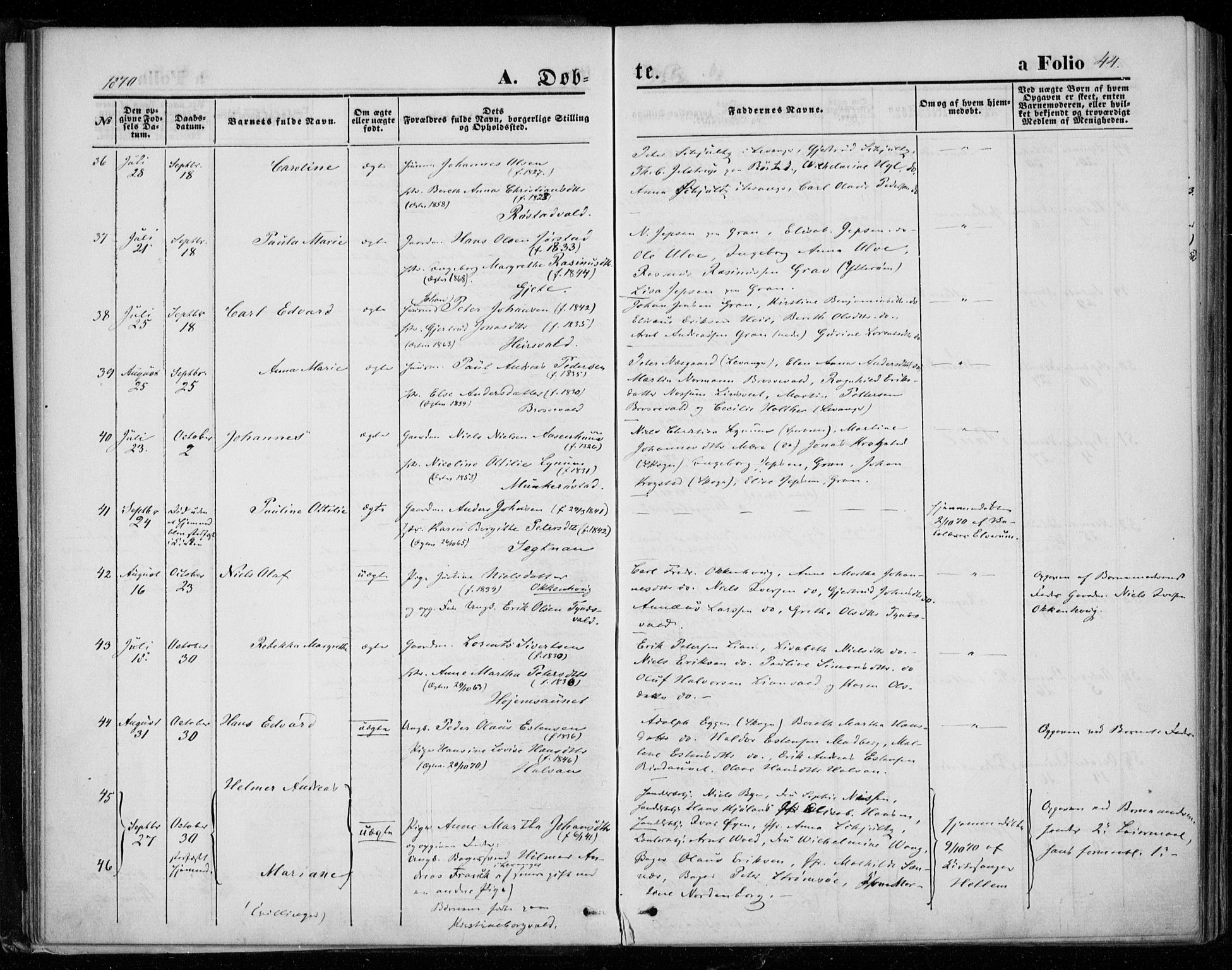 Ministerialprotokoller, klokkerbøker og fødselsregistre - Nord-Trøndelag, SAT/A-1458/721/L0206: Parish register (official) no. 721A01, 1864-1874, p. 44