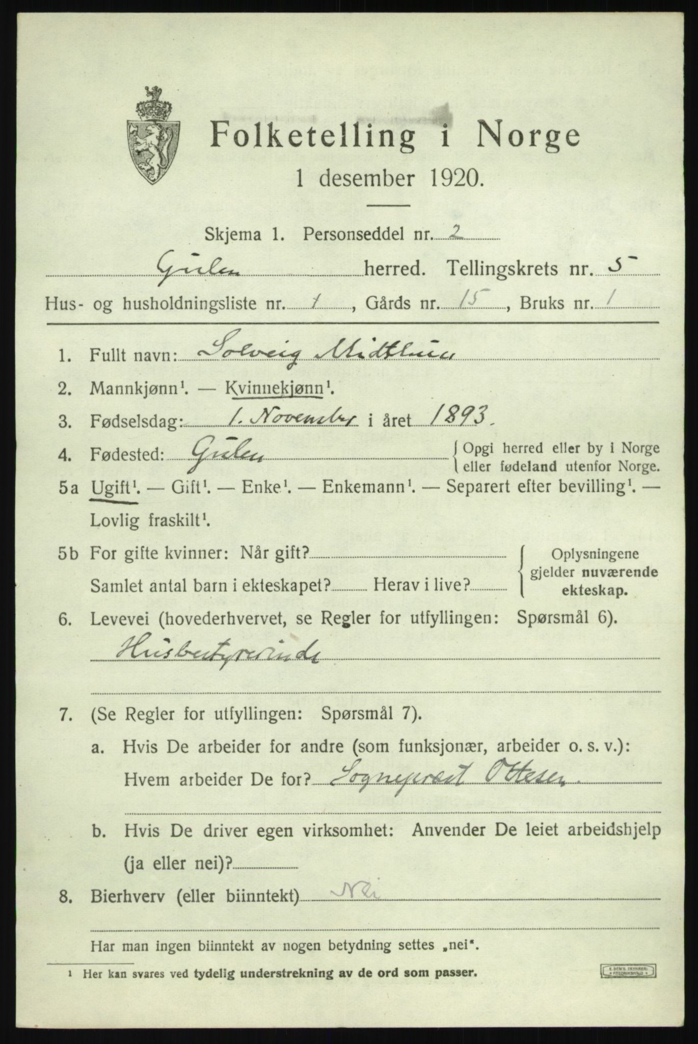 SAB, 1920 census for Gulen, 1920, p. 2097