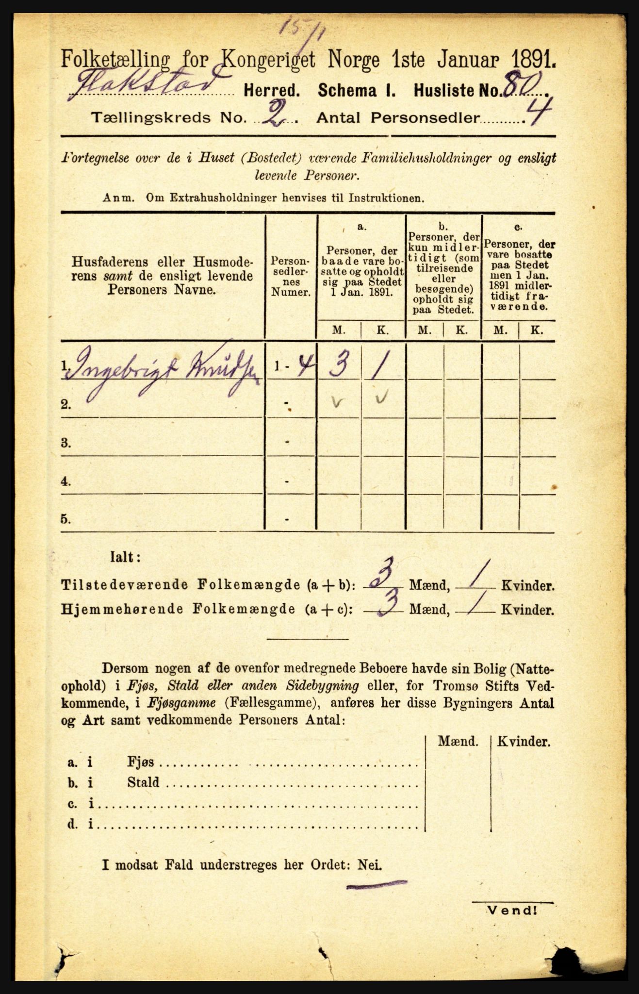 RA, 1891 census for 1859 Flakstad, 1891, p. 594