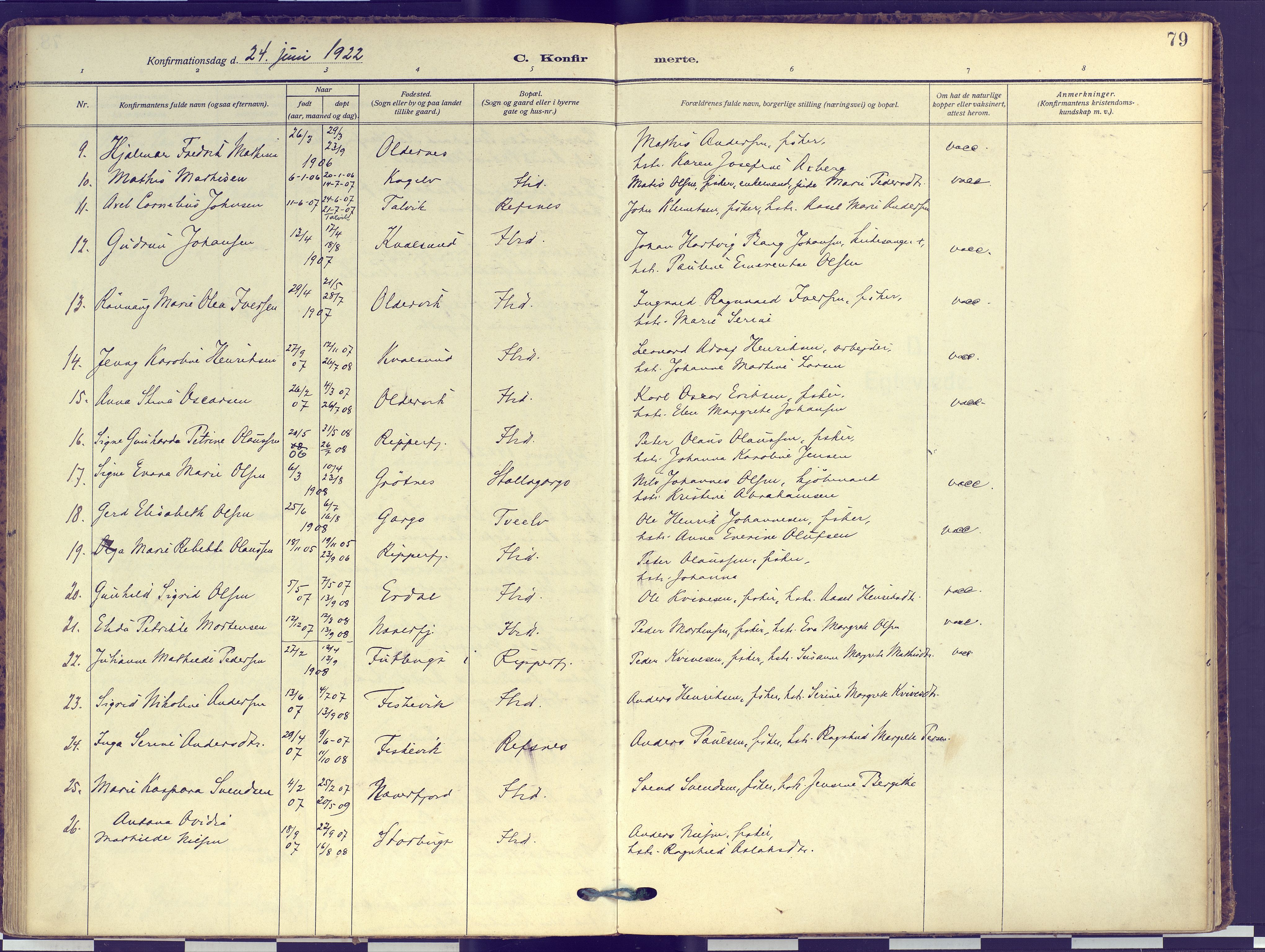 Hammerfest sokneprestkontor, AV/SATØ-S-1347/H/Ha/L0016.kirke: Parish register (official) no. 16, 1908-1923, p. 79