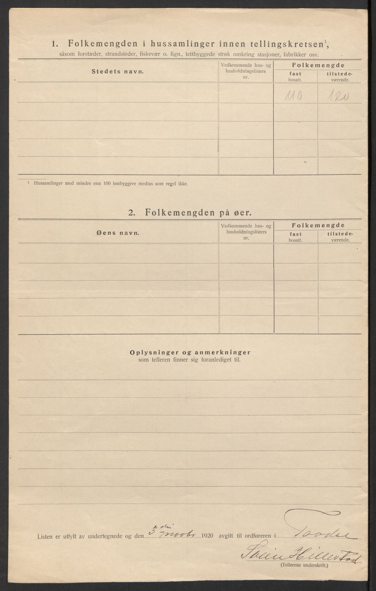 SAK, 1920 census for Tovdal, 1920, p. 11