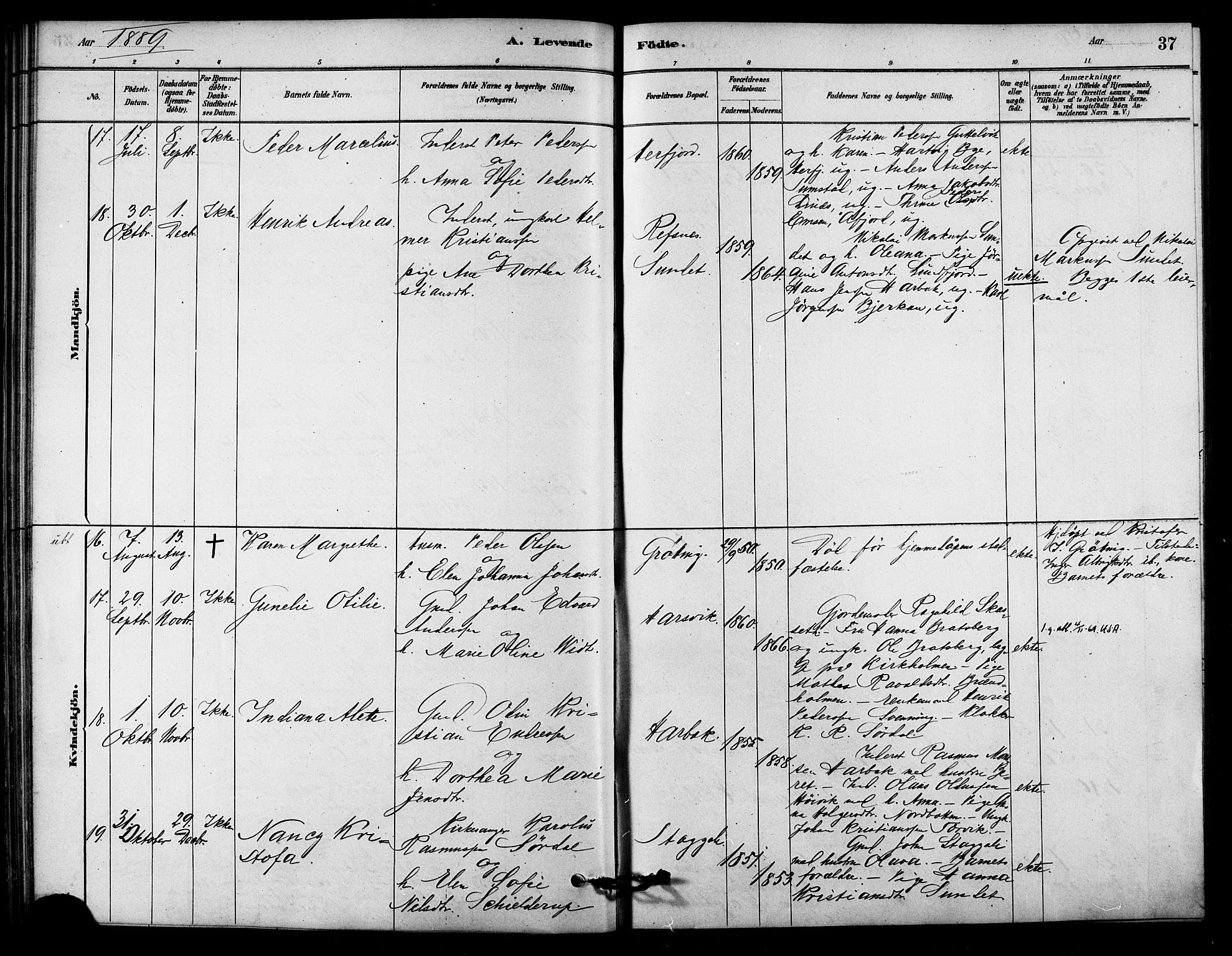 Ministerialprotokoller, klokkerbøker og fødselsregistre - Sør-Trøndelag, AV/SAT-A-1456/656/L0692: Parish register (official) no. 656A01, 1879-1893, p. 37