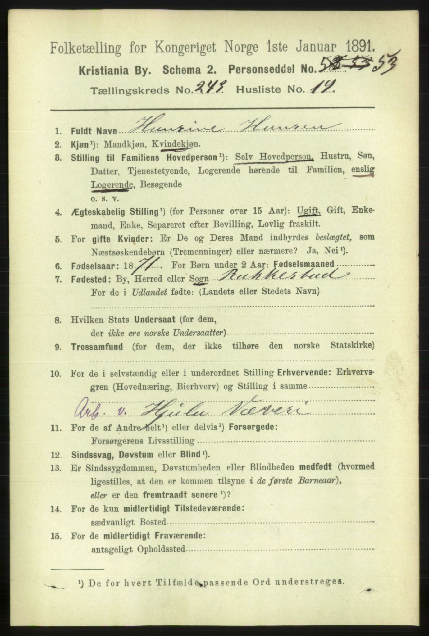 RA, 1891 census for 0301 Kristiania, 1891, p. 148237